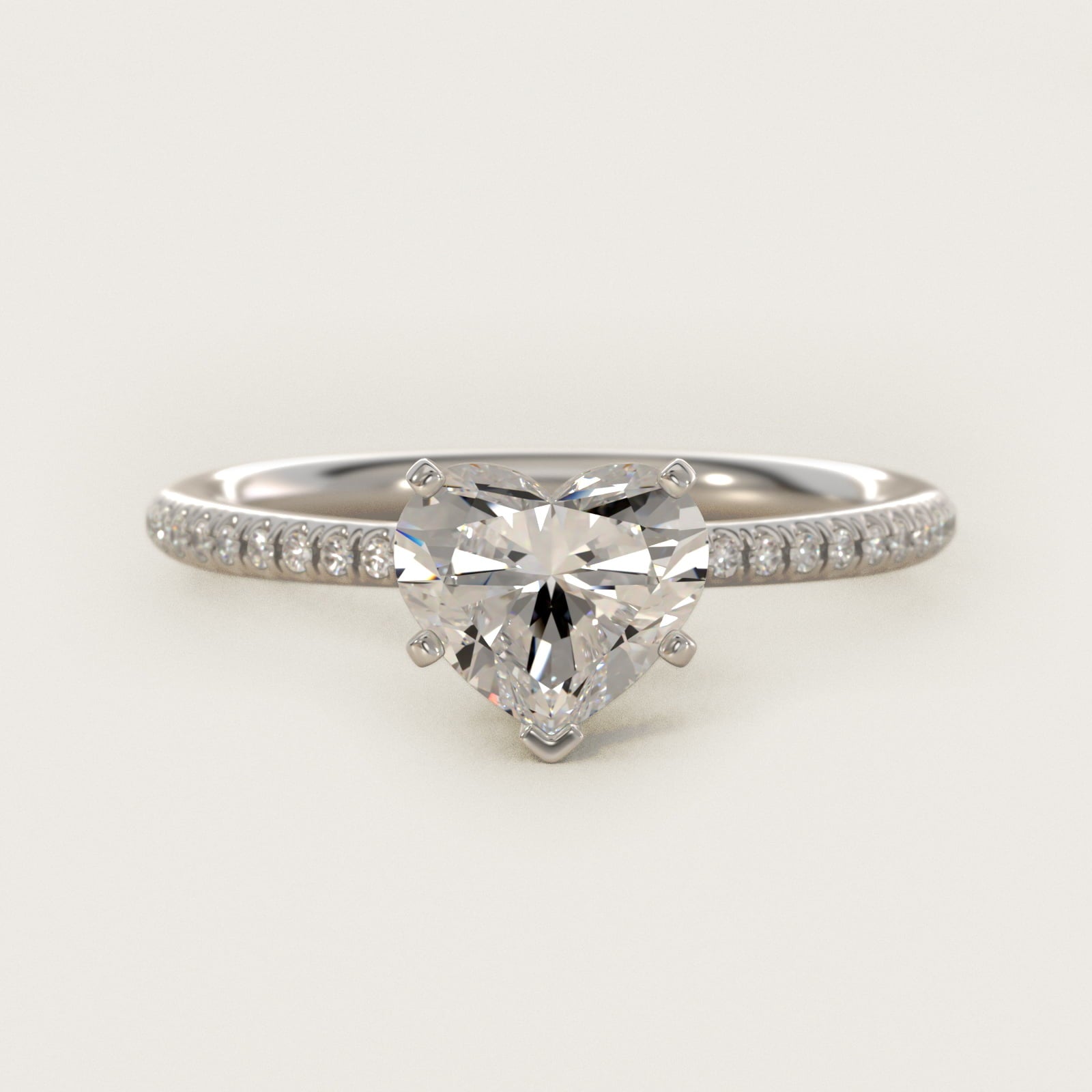 Petite MicropavŽ Diamond Engagement Ring in 14k White Gold (1/10 ct. tw.) - Heart Center
