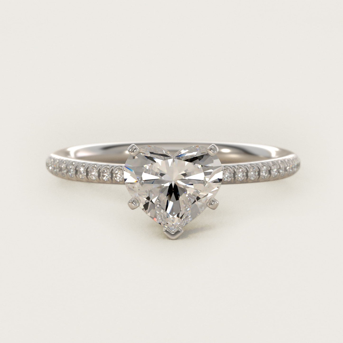 Petite MicropavŽ Diamond Engagement Ring in 18k White Gold (1/10 ct. tw.) - Heart Center