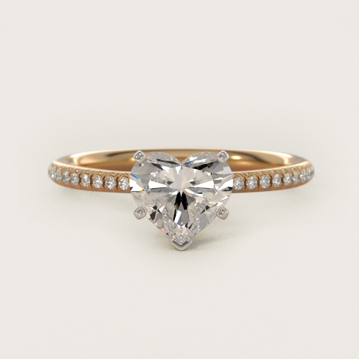 Petite MicropavŽ Diamond Engagement Ring in 18k Yellow Gold (1/10 ct. tw.) - Heart Center