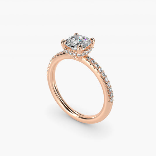 Petite MicropavŽ Hidden Halo Engagement Ring in 14k Rose Gold (1/5 ct. tw.) - Cushion Center