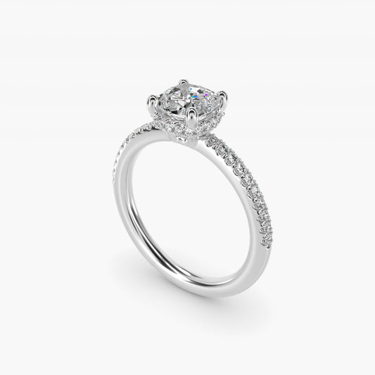 Petite MicropavŽ Hidden Halo Engagement Ring in 14k White Gold (1/5 ct. tw.) - Cushion Center