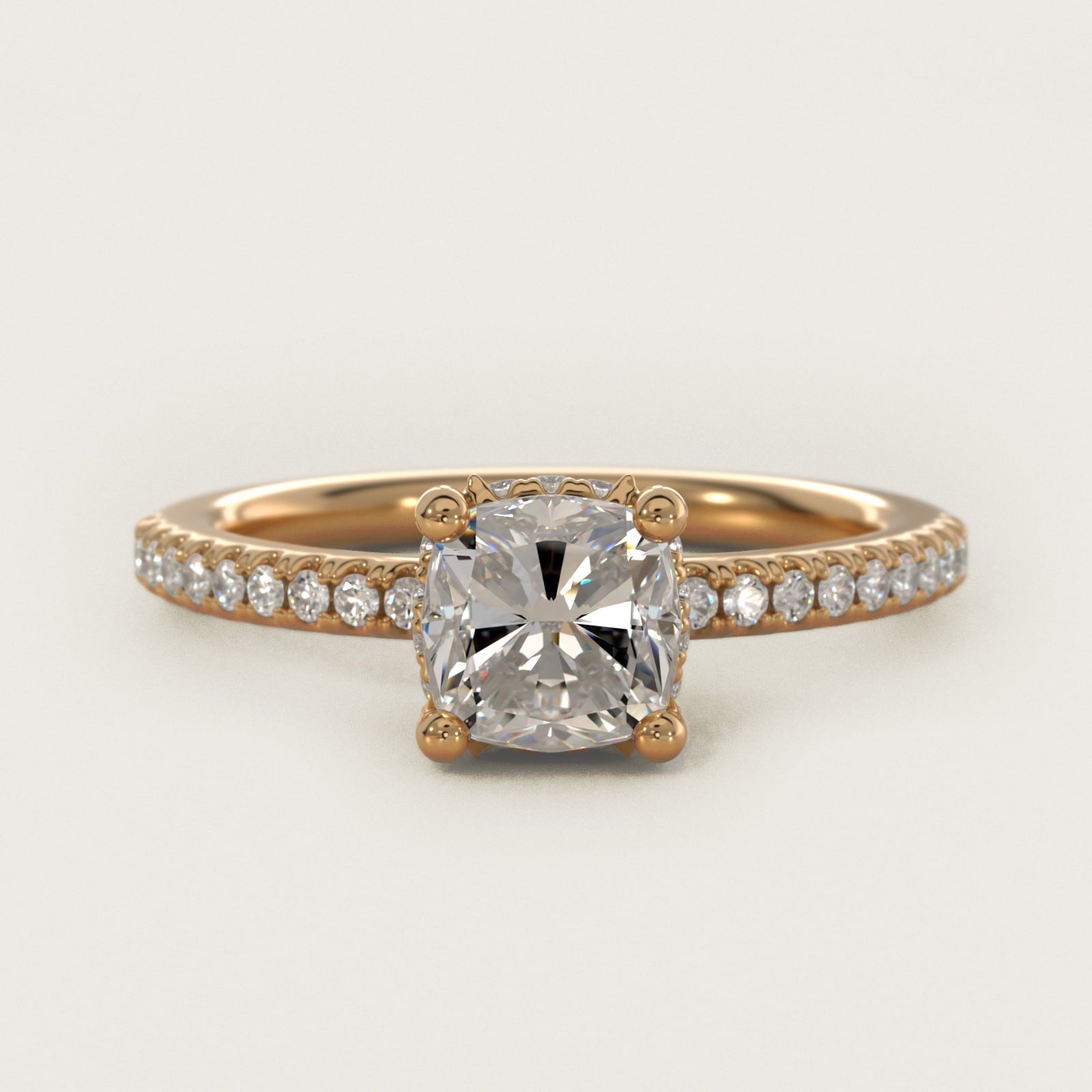 Petite MicropavŽ Hidden Halo Engagement Ring in 14k Yellow Gold (1/5 ct. tw.) - Cushion Center