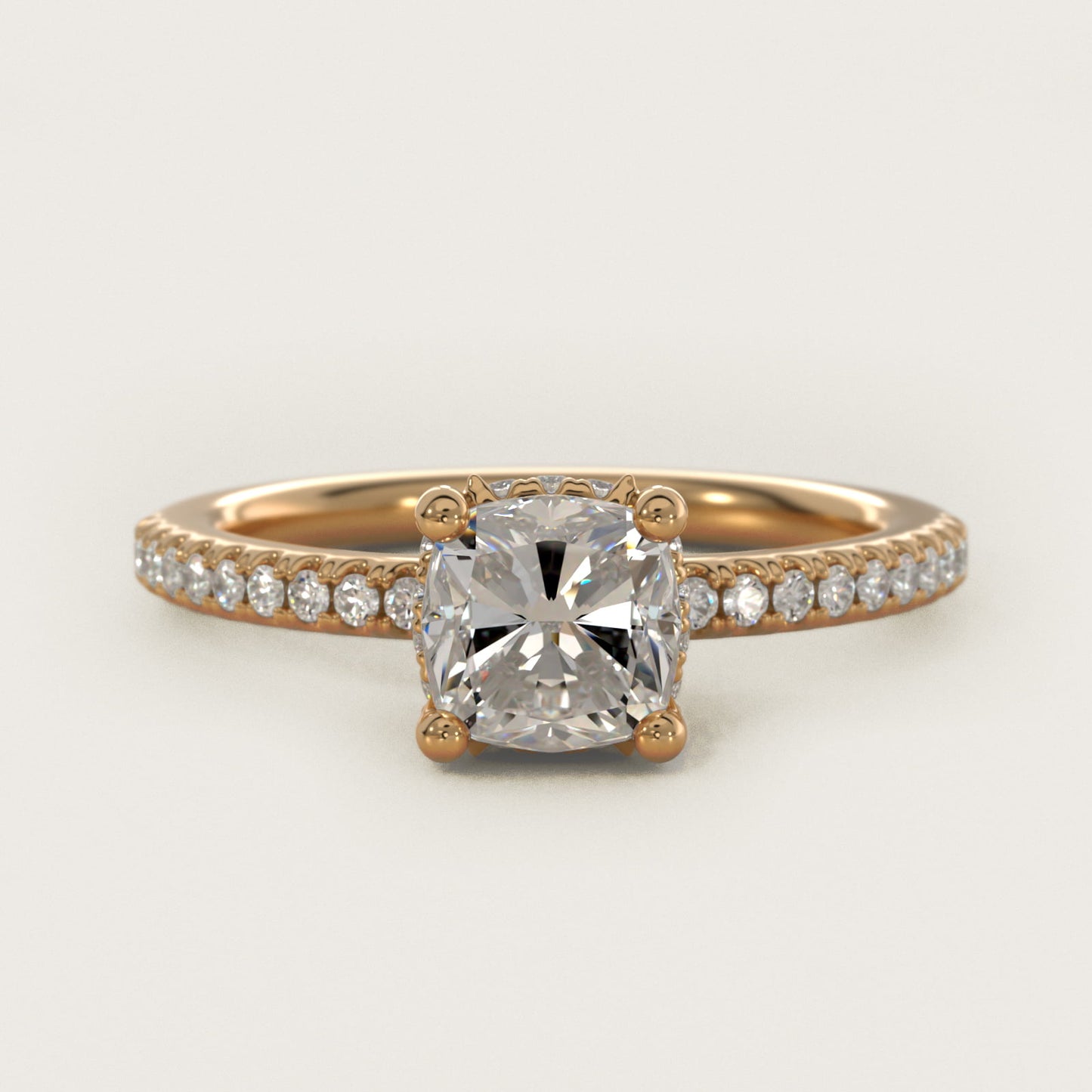 Petite MicropavŽ Hidden Halo Engagement Ring in 18k Yellow Gold (1/5 ct. tw.) - Cushion Center