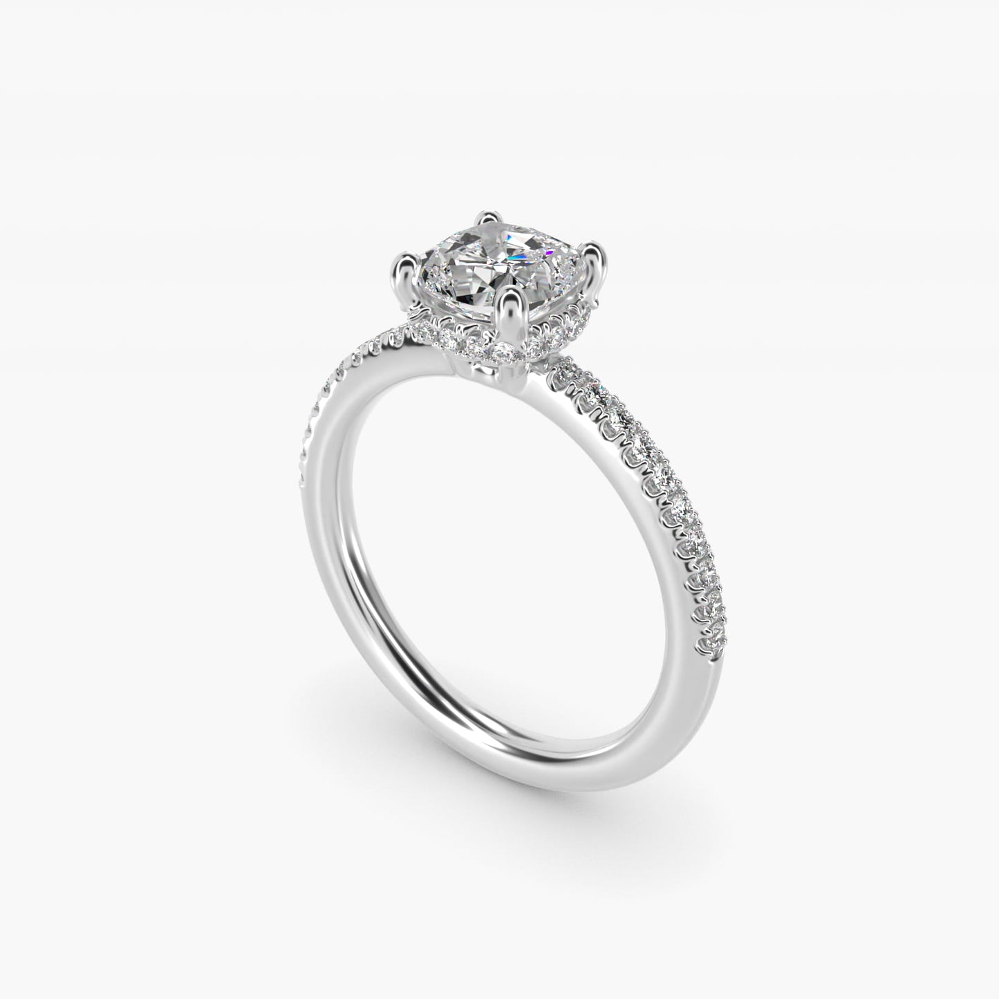 Petite MicropavŽ Hidden Halo Engagement Ring in Platinum (1/5 ct. tw.) - Cushion Center