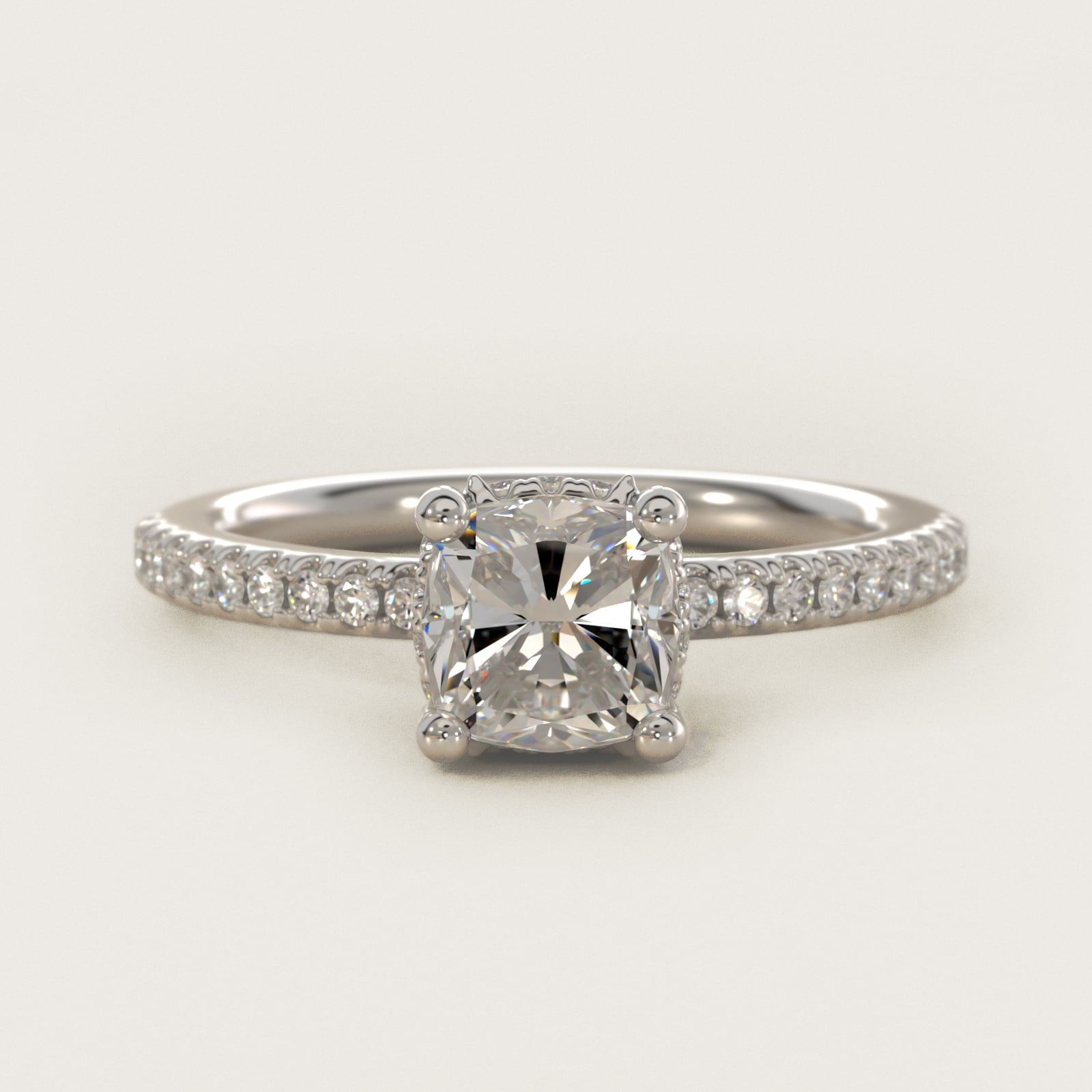 Petite MicropavŽ Hidden Halo Engagement Ring in Platinum (1/5 ct. tw.) - Cushion Center