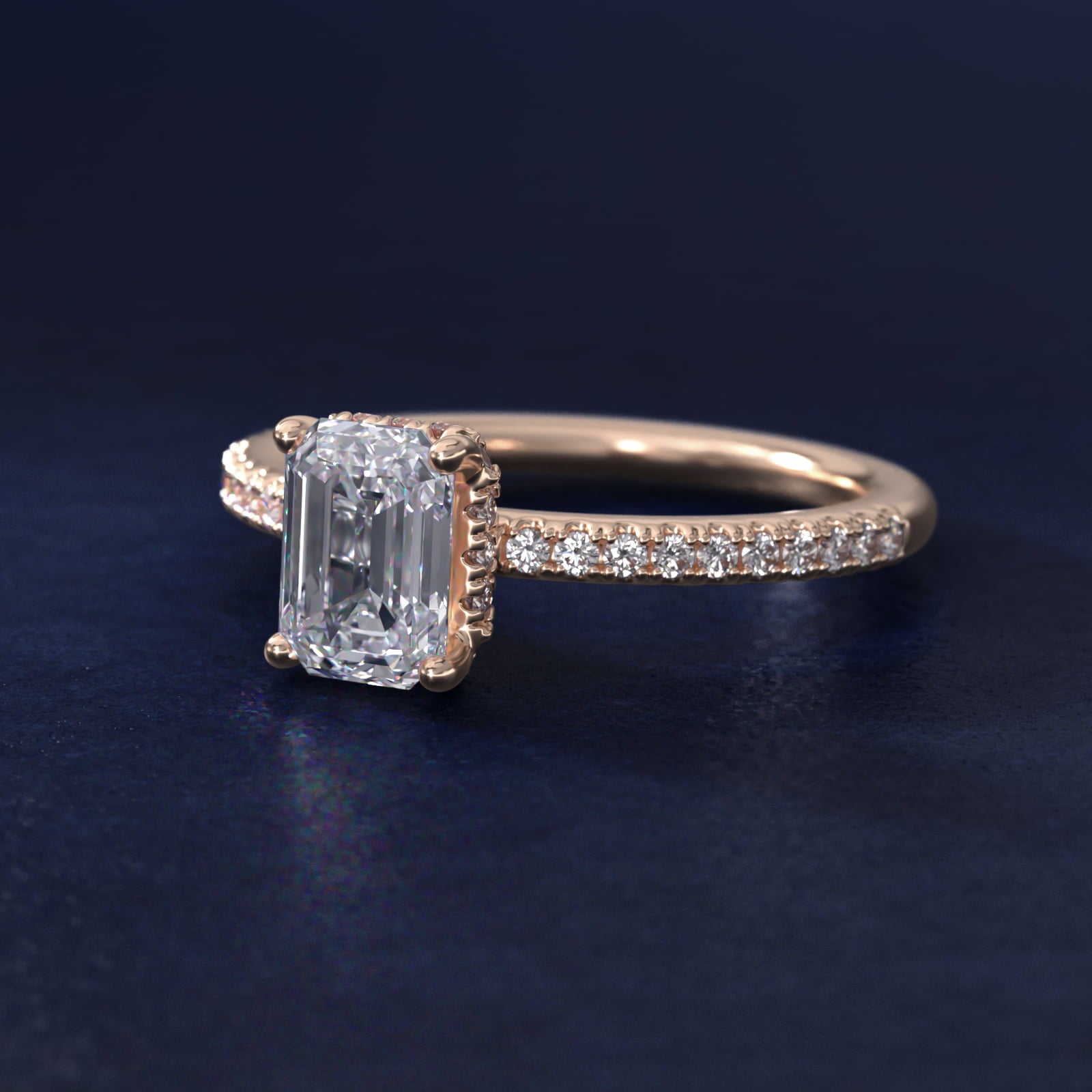 Petite MicropavŽ Hidden Halo Engagement Ring in 14k Rose Gold (1/5 ct. tw.) - Emerald Center