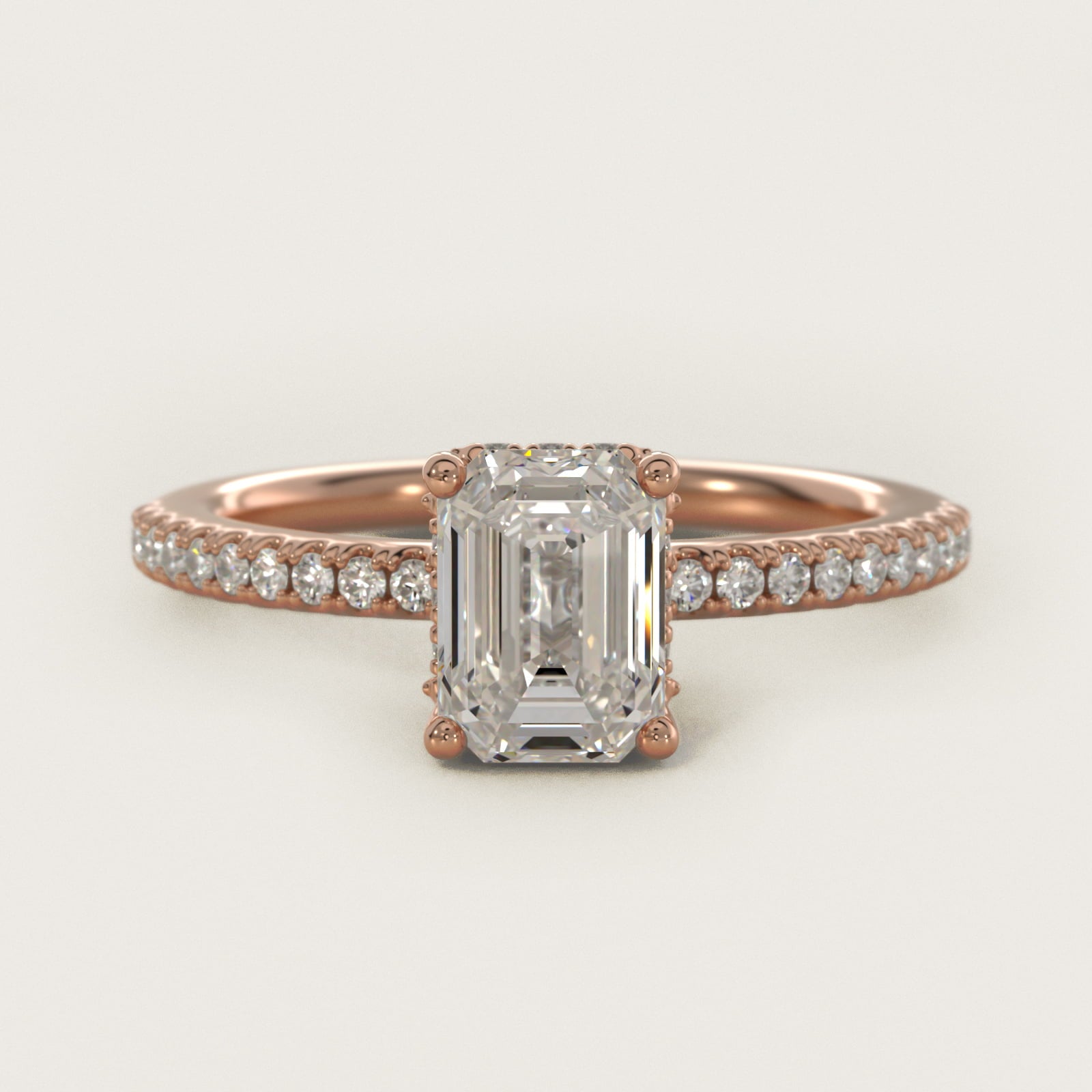 Petite MicropavŽ Hidden Halo Engagement Ring in 14k Rose Gold (1/5 ct. tw.) - Emerald Center