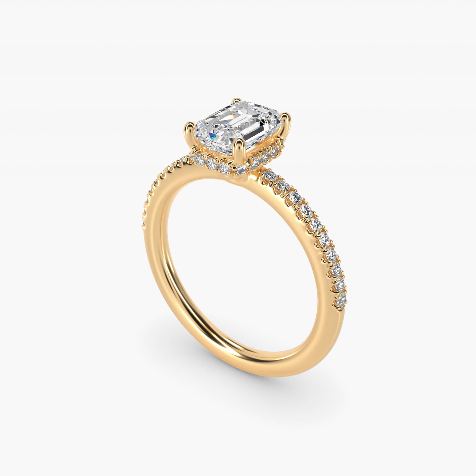 Petite MicropavŽ Hidden Halo Engagement Ring in 18k Yellow Gold (1/5 ct. tw.) - Emerald Center