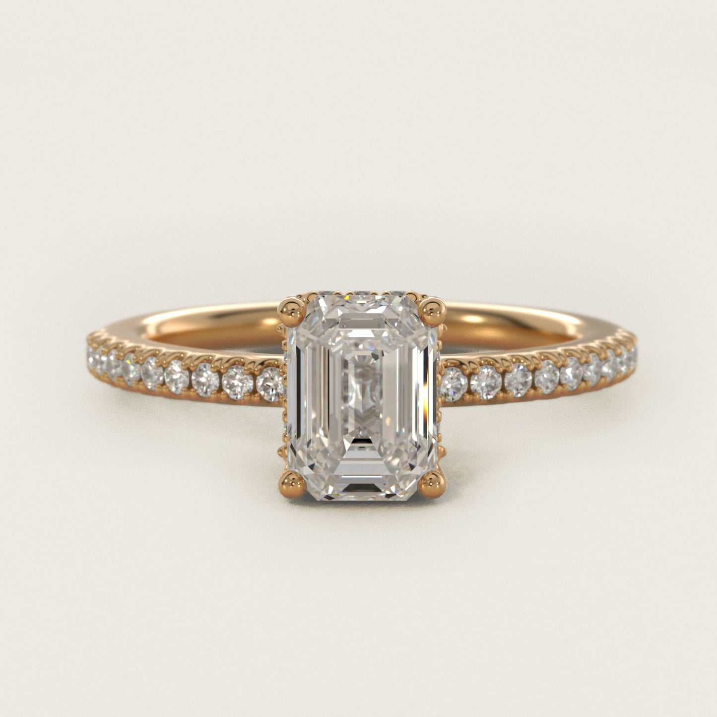 Petite MicropavŽ Hidden Halo Engagement Ring in 14k Yellow Gold (1/5 ct. tw.) - Emerald Center