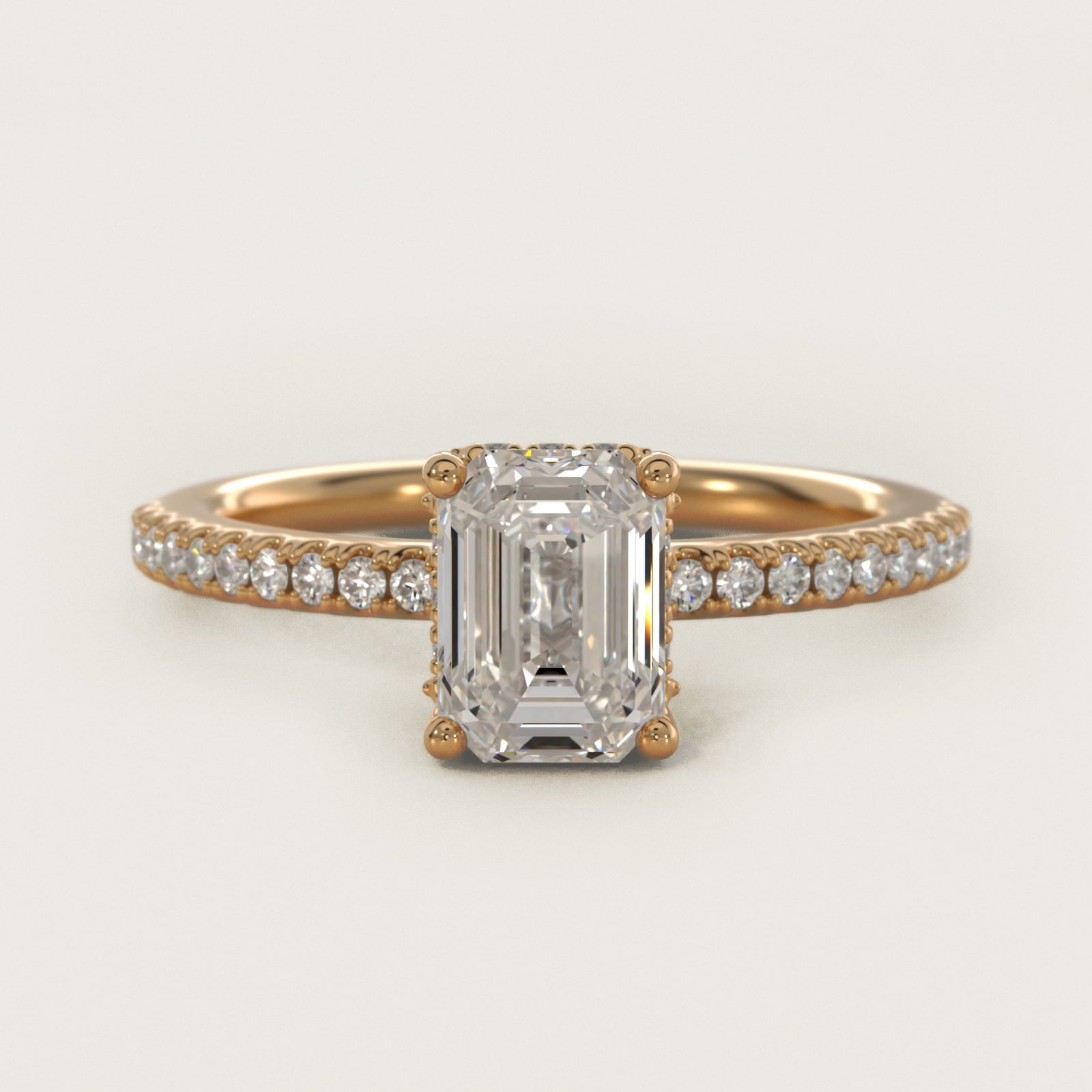 Petite MicropavŽ Hidden Halo Engagement Ring in 14k Yellow Gold (1/5 ct. tw.) - Emerald Center