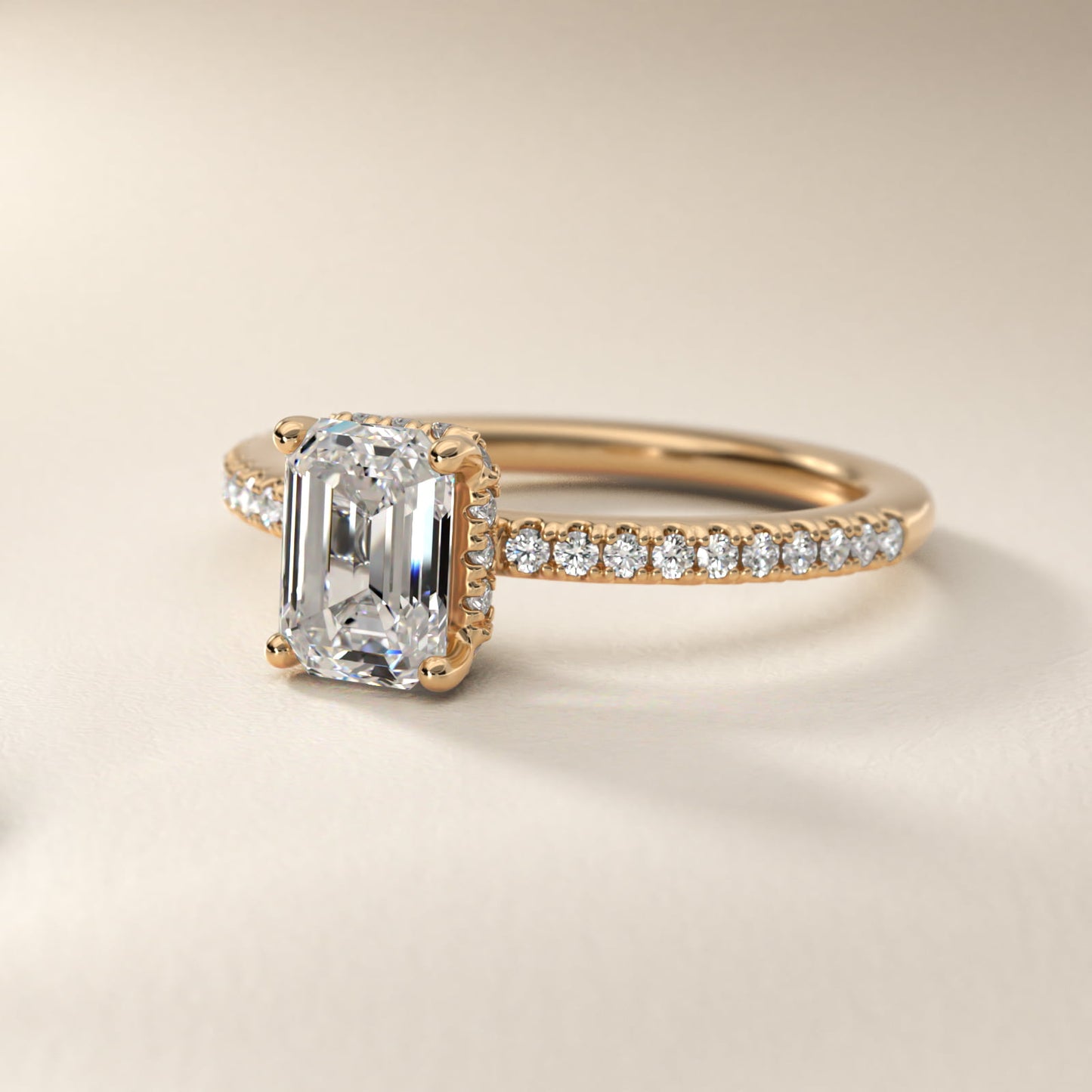 Petite MicropavŽ Hidden Halo Engagement Ring in 18k Yellow Gold (1/5 ct. tw.) - Emerald Center