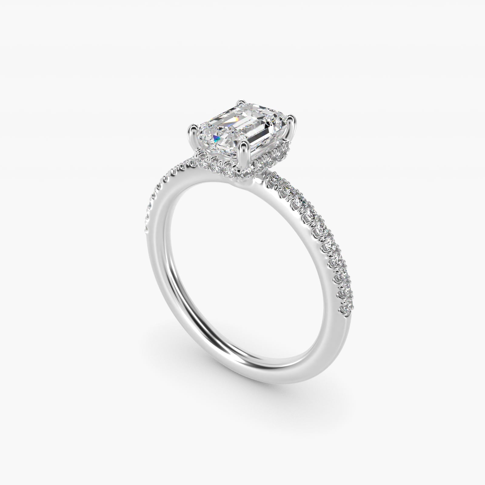 Petite MicropavŽ Hidden Halo Engagement Ring in Platinum (1/5 ct. tw.) - Emerald Center
