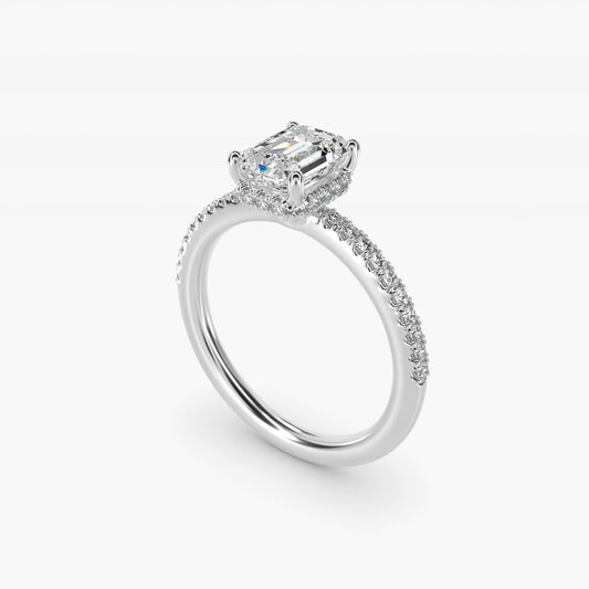Petite MicropavŽ Hidden Halo Engagement Ring in Platinum (1/5 ct. tw.) - Emerald Center