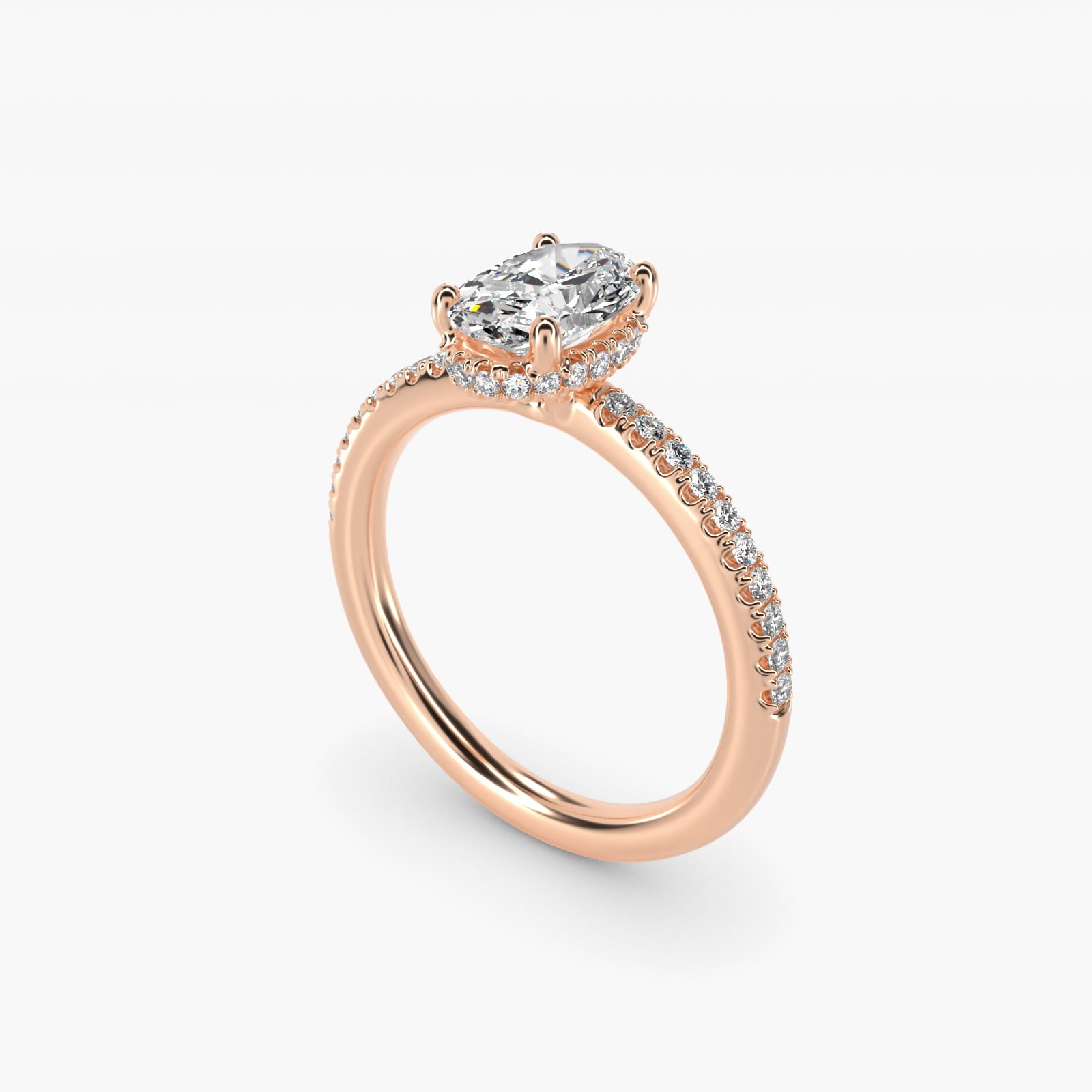 Petite MicropavŽ Hidden Halo Engagement Ring in 14k Rose Gold (1/5 ct. tw.) - Oval Center