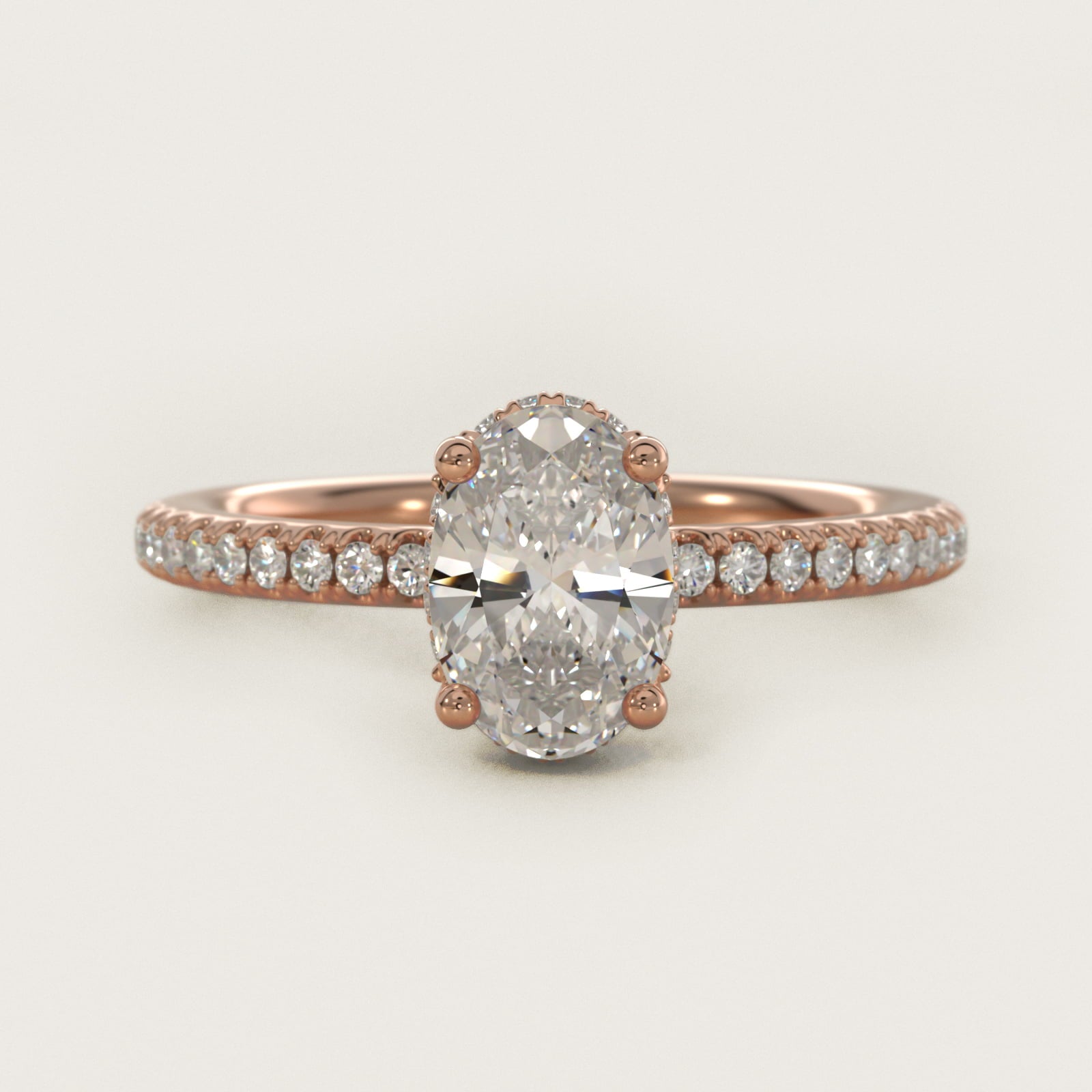 Petite MicropavŽ Hidden Halo Engagement Ring in 14k Rose Gold (1/5 ct. tw.) - Oval Center