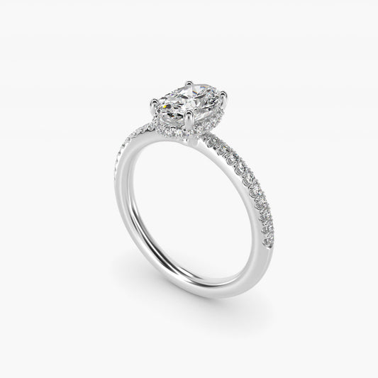 Petite MicropavŽ Hidden Halo Engagement Ring in 14k White Gold (1/5 ct. tw.) - Oval Center