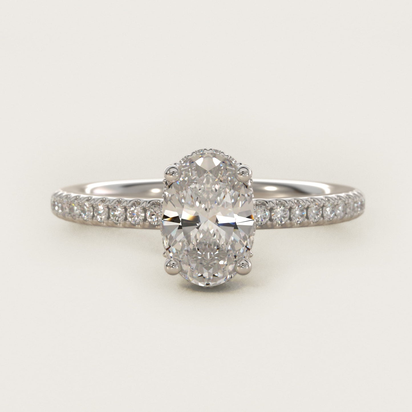 Petite MicropavŽ Hidden Halo Engagement Ring in 18k White Gold (1/5 ct. tw.) - Oval Center
