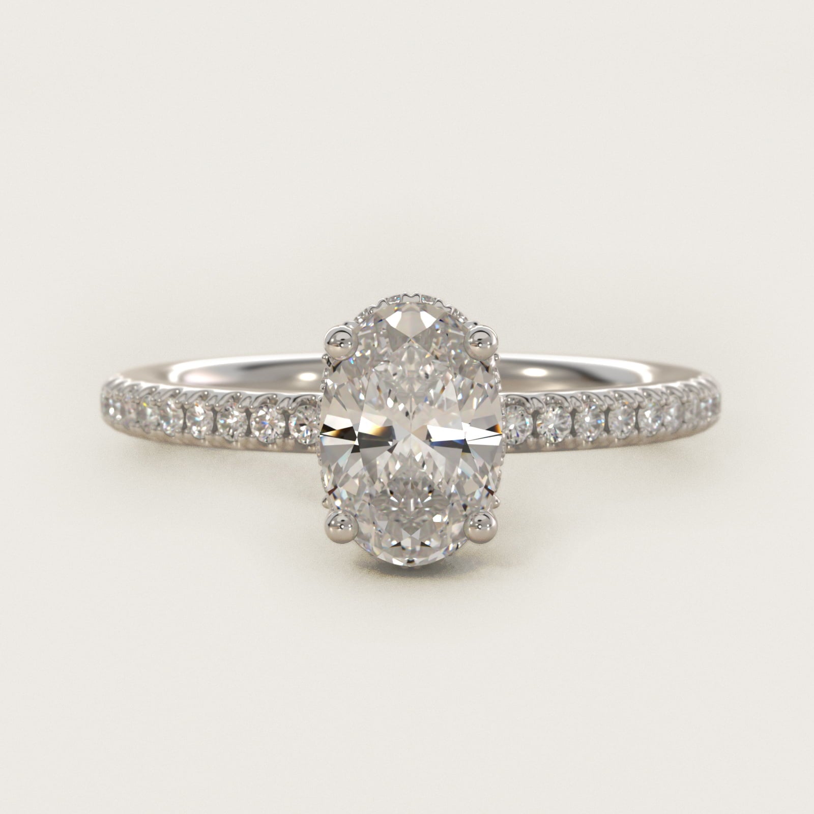 Petite MicropavŽ Hidden Halo Engagement Ring in 18k White Gold (1/5 ct. tw.) - Oval Center
