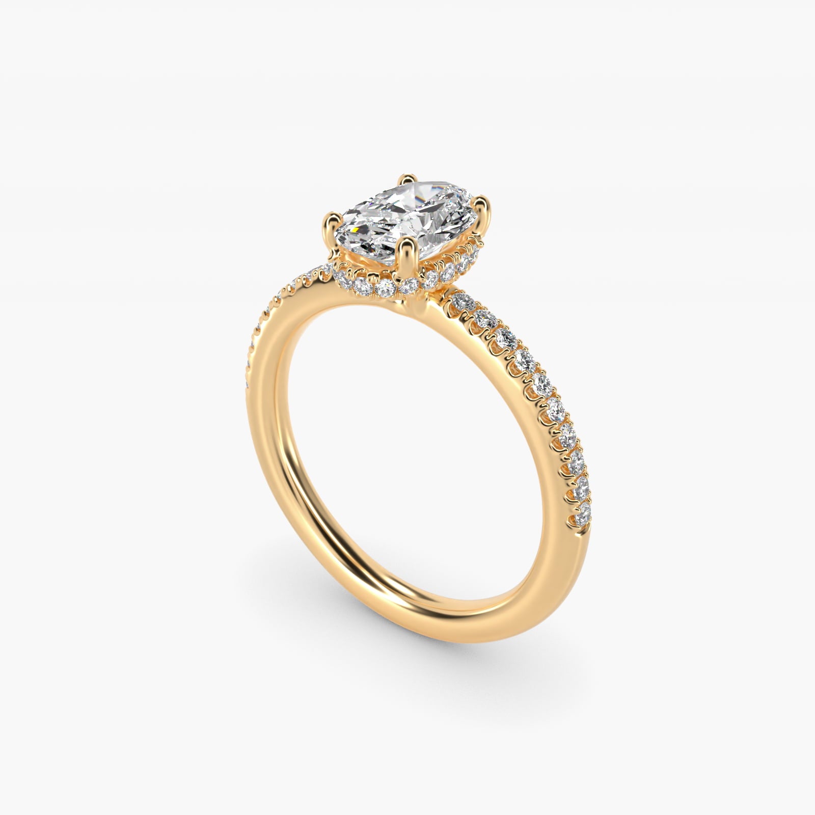 Petite MicropavŽ Hidden Halo Engagement Ring in 18k Yellow Gold (1/5 ct. tw.) - Oval Center