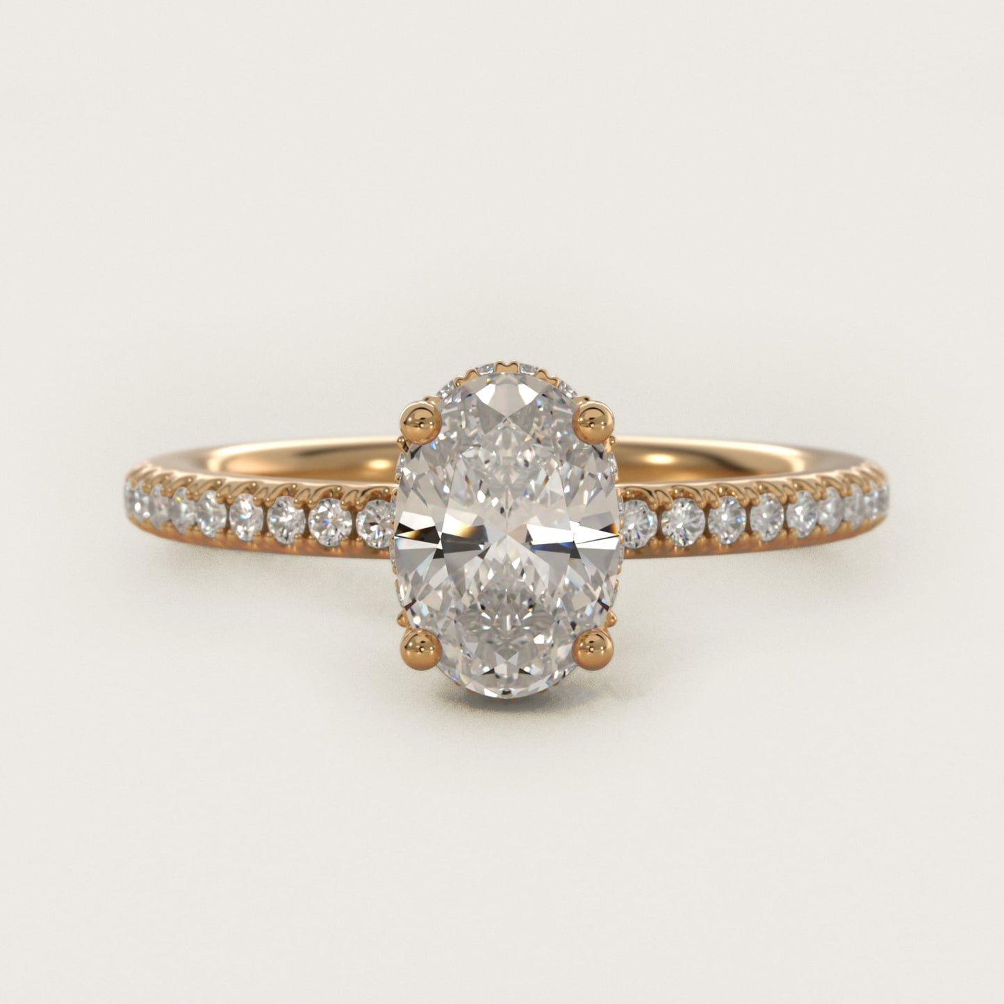 Petite MicropavŽ Hidden Halo Engagement Ring in 14k Yellow Gold (1/5 ct. tw.) - Oval Center