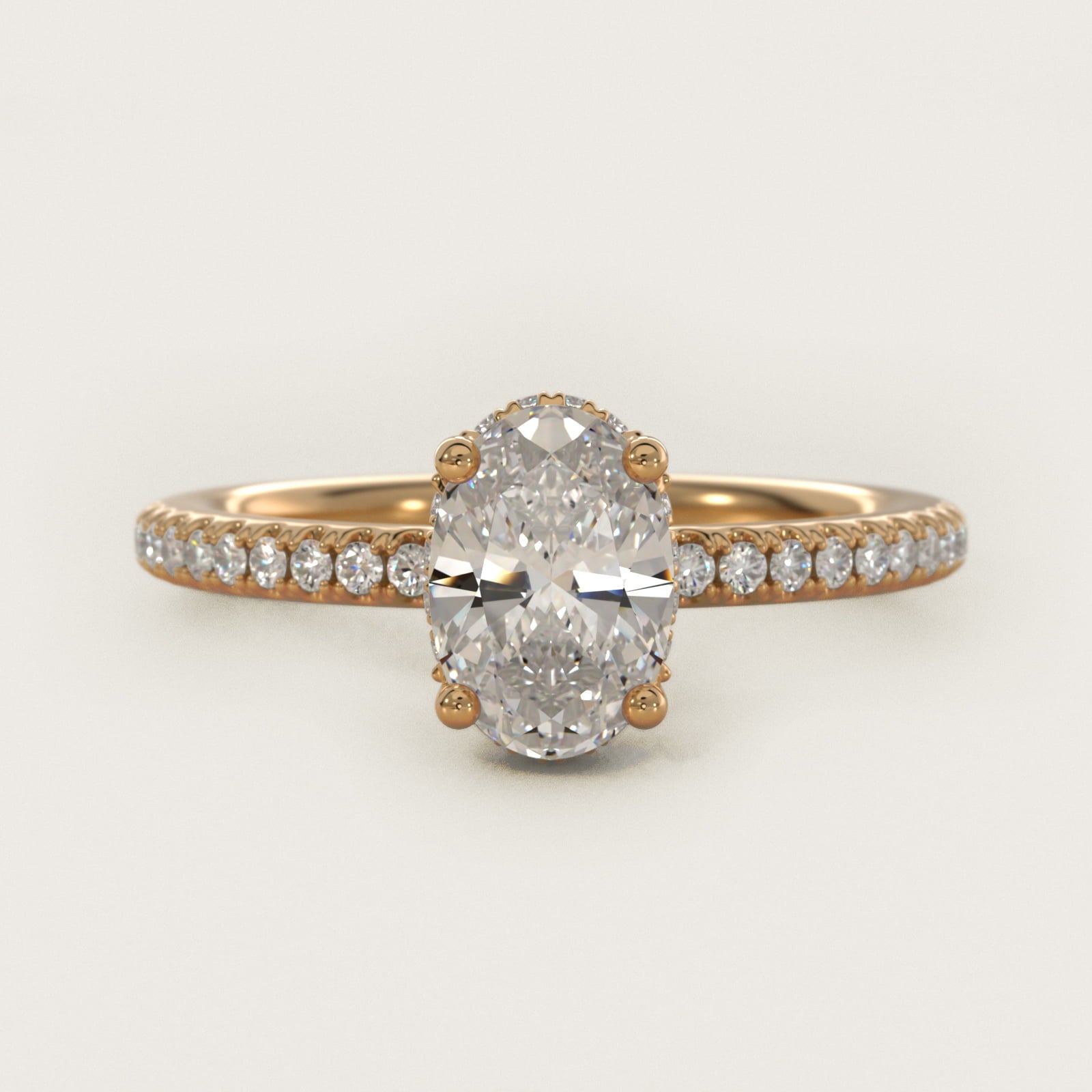Petite MicropavŽ Hidden Halo Engagement Ring in 14k Yellow Gold (1/5 ct. tw.) - Oval Center