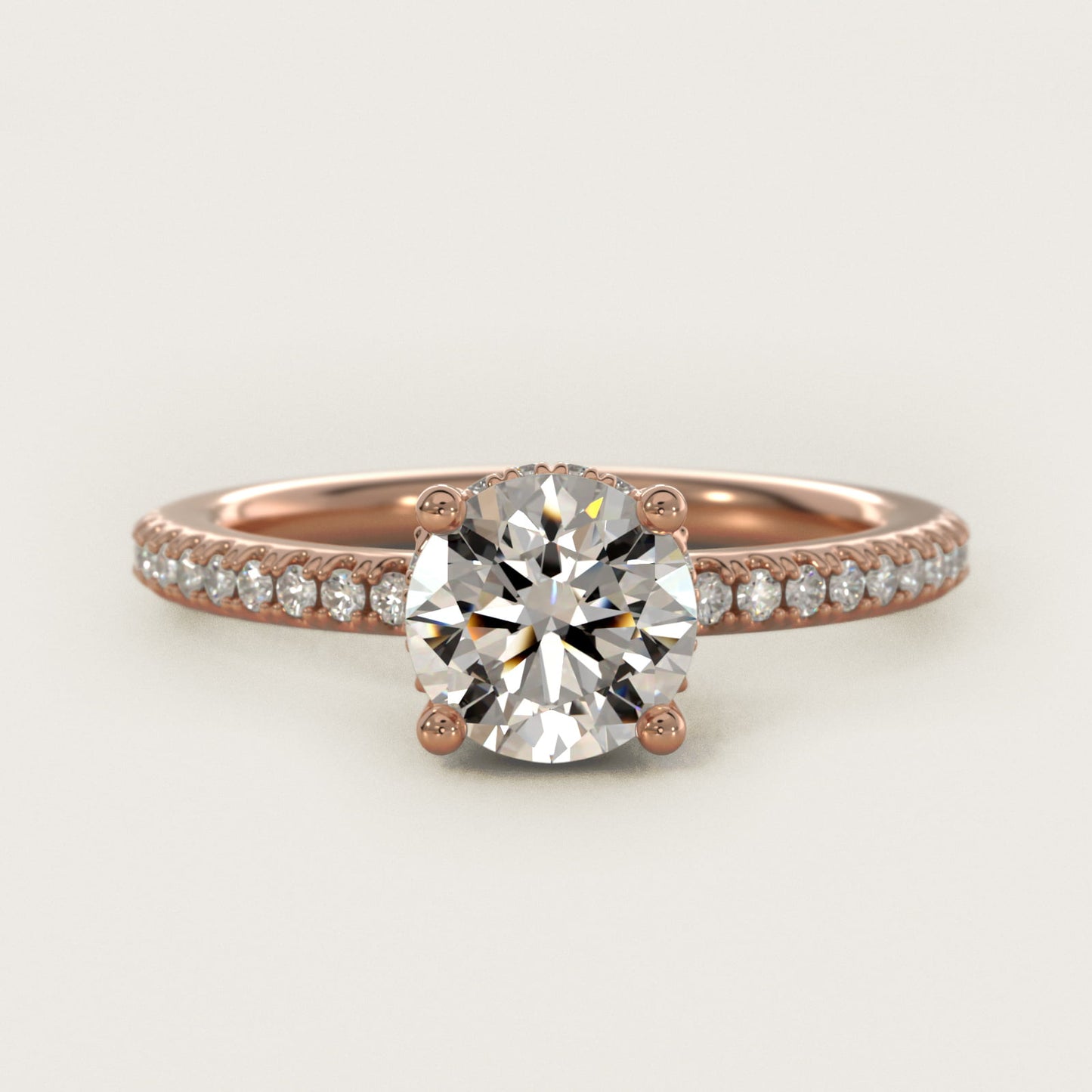 Petite MicropavŽ Hidden Halo Engagement Ring in 18k Rose Gold (1/5 ct. tw.) - Round Center