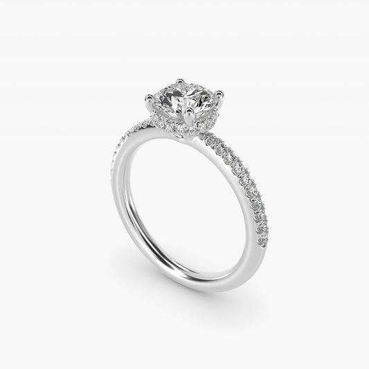 Petite MicropavŽ Hidden Halo Engagement Ring in 18k White Gold (1/5 ct. tw.) - Round Center