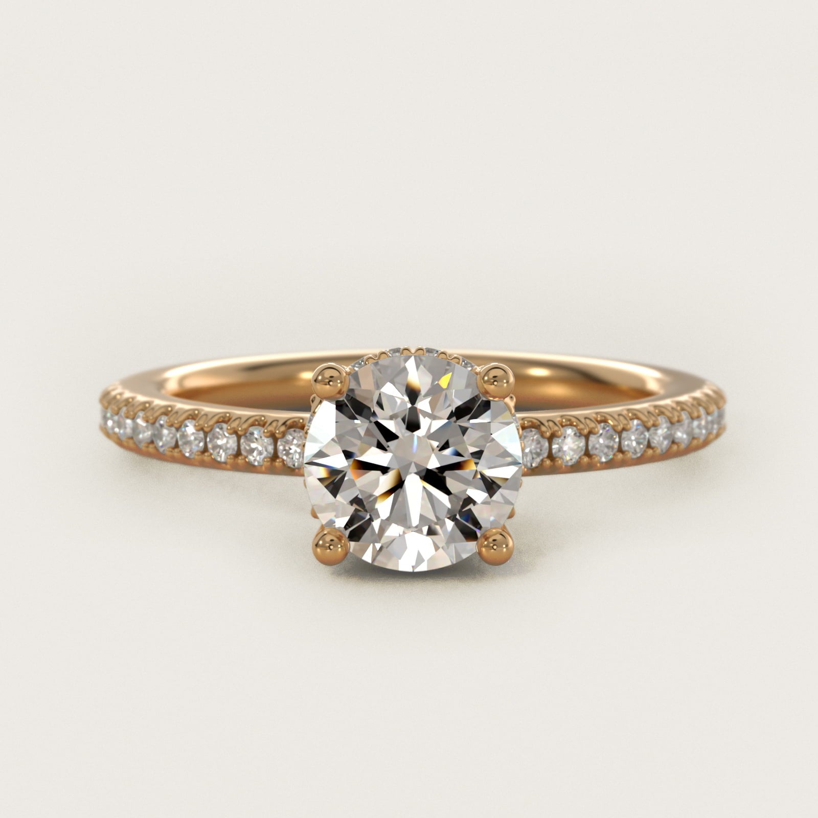 Petite MicropavŽ Hidden Halo Engagement Ring in 14k Yellow Gold (1/5 ct. tw.) - Round Center