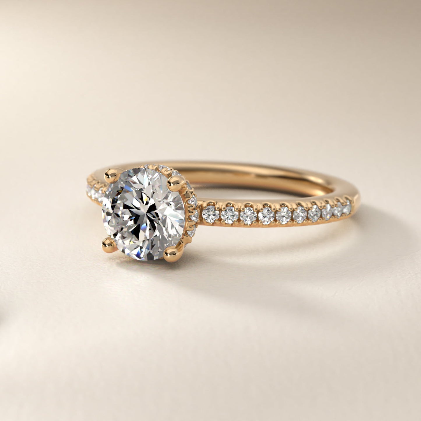 Petite MicropavŽ Hidden Halo Engagement Ring in 18k Yellow Gold (1/5 ct. tw.) - Round Center