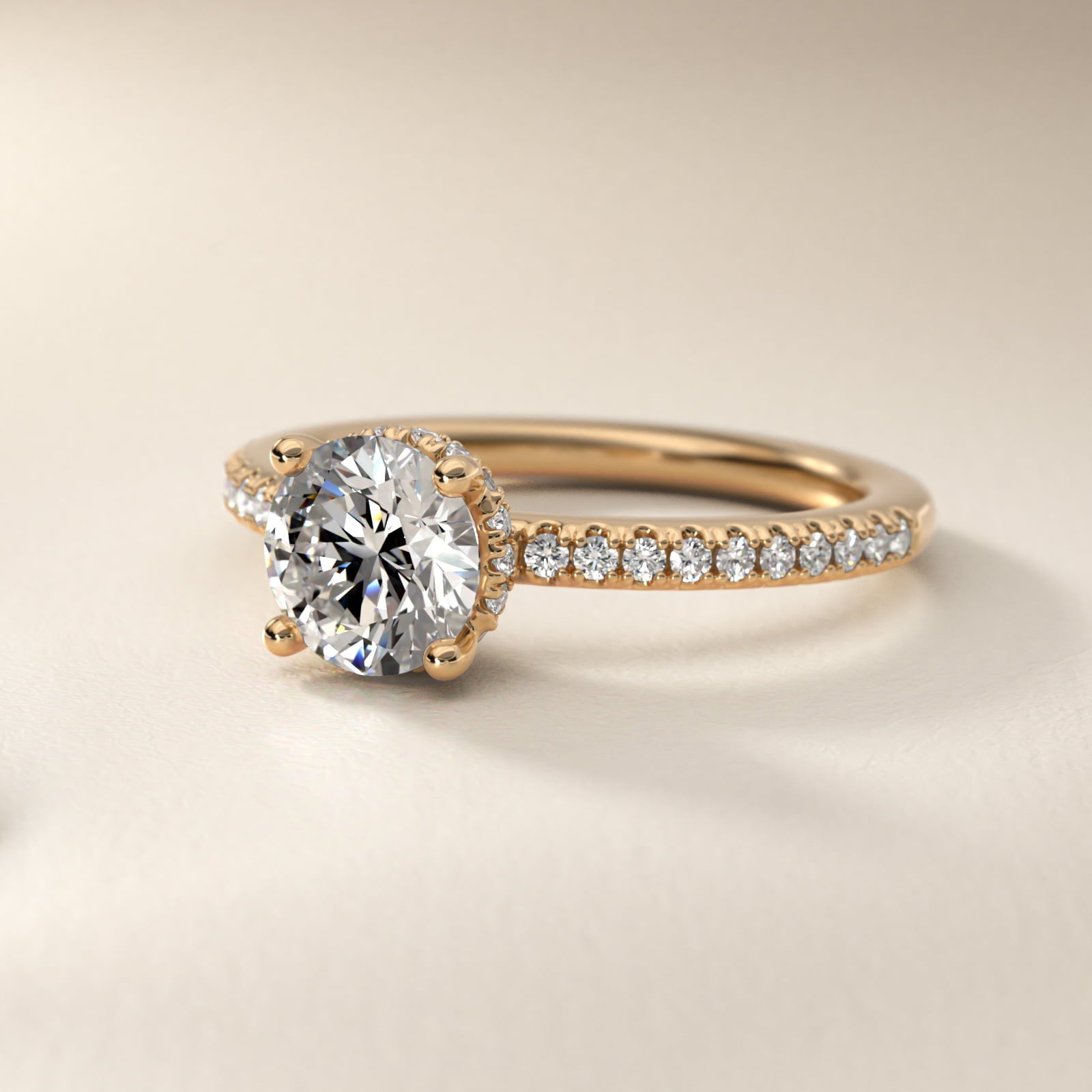 Petite MicropavŽ Hidden Halo Engagement Ring in 18k Yellow Gold (1/5 ct. tw.) - Round Center