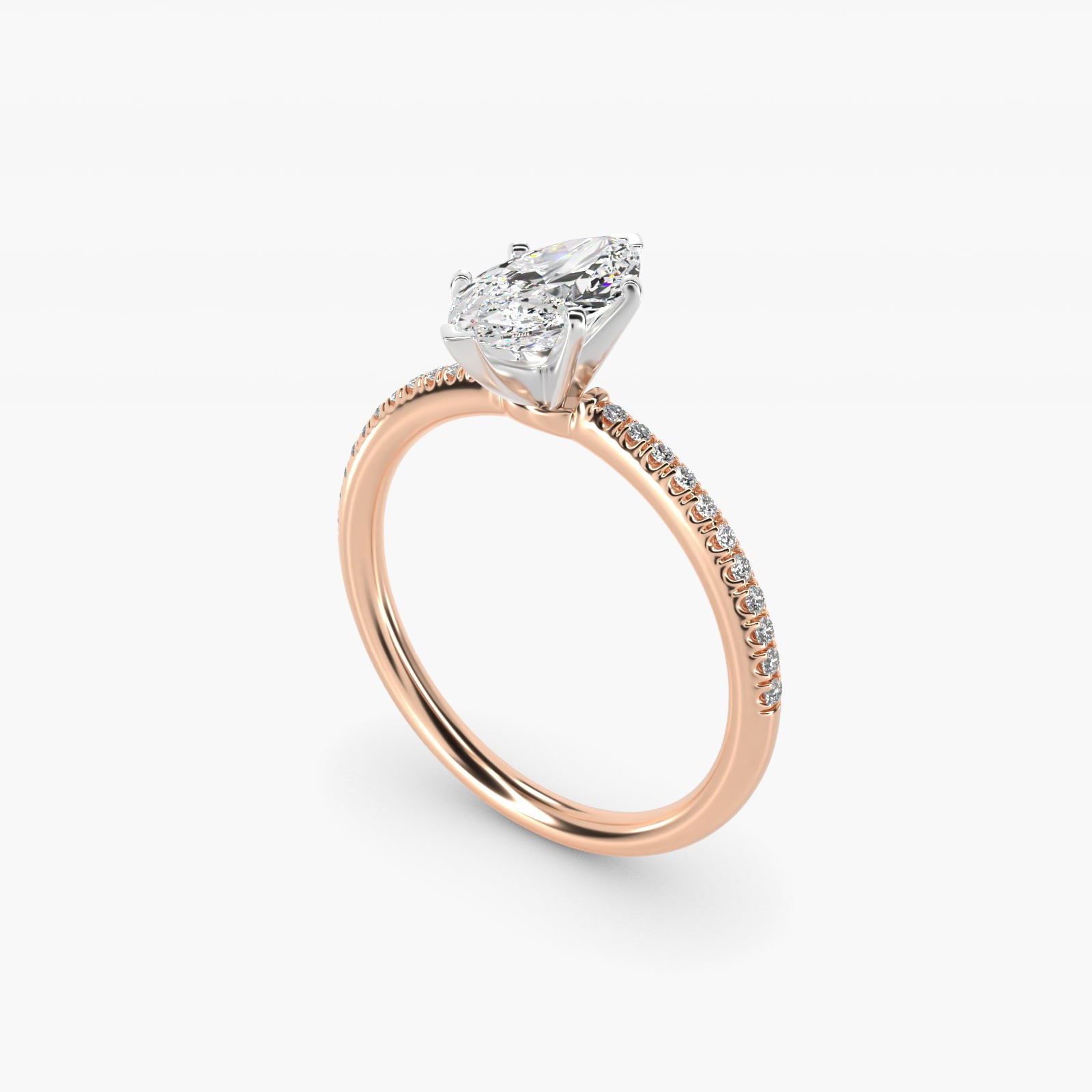 Petite MicropavŽ Diamond Engagement Ring in 18k Rose Gold (1/10 ct. tw.) - Marquise Center
