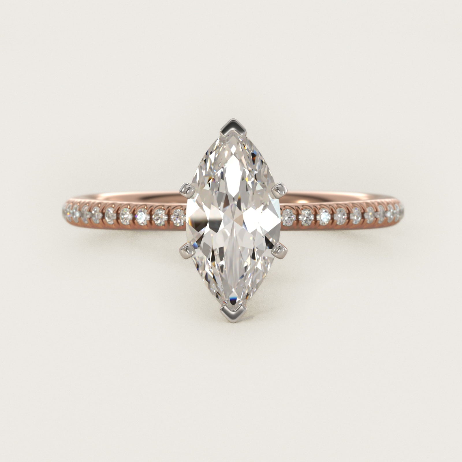 Petite MicropavŽ Diamond Engagement Ring in 14k Rose Gold (1/10 ct. tw.) - Marquise Center