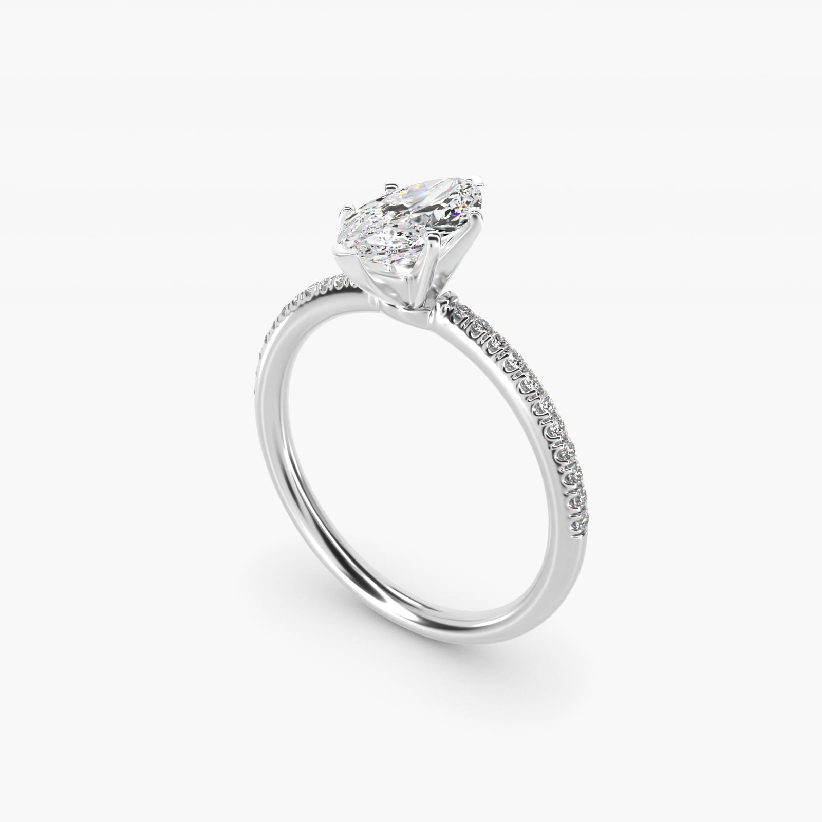 Petite MicropavŽ Diamond Engagement Ring in 14k White Gold (1/10 ct. tw.) - Marquise Center