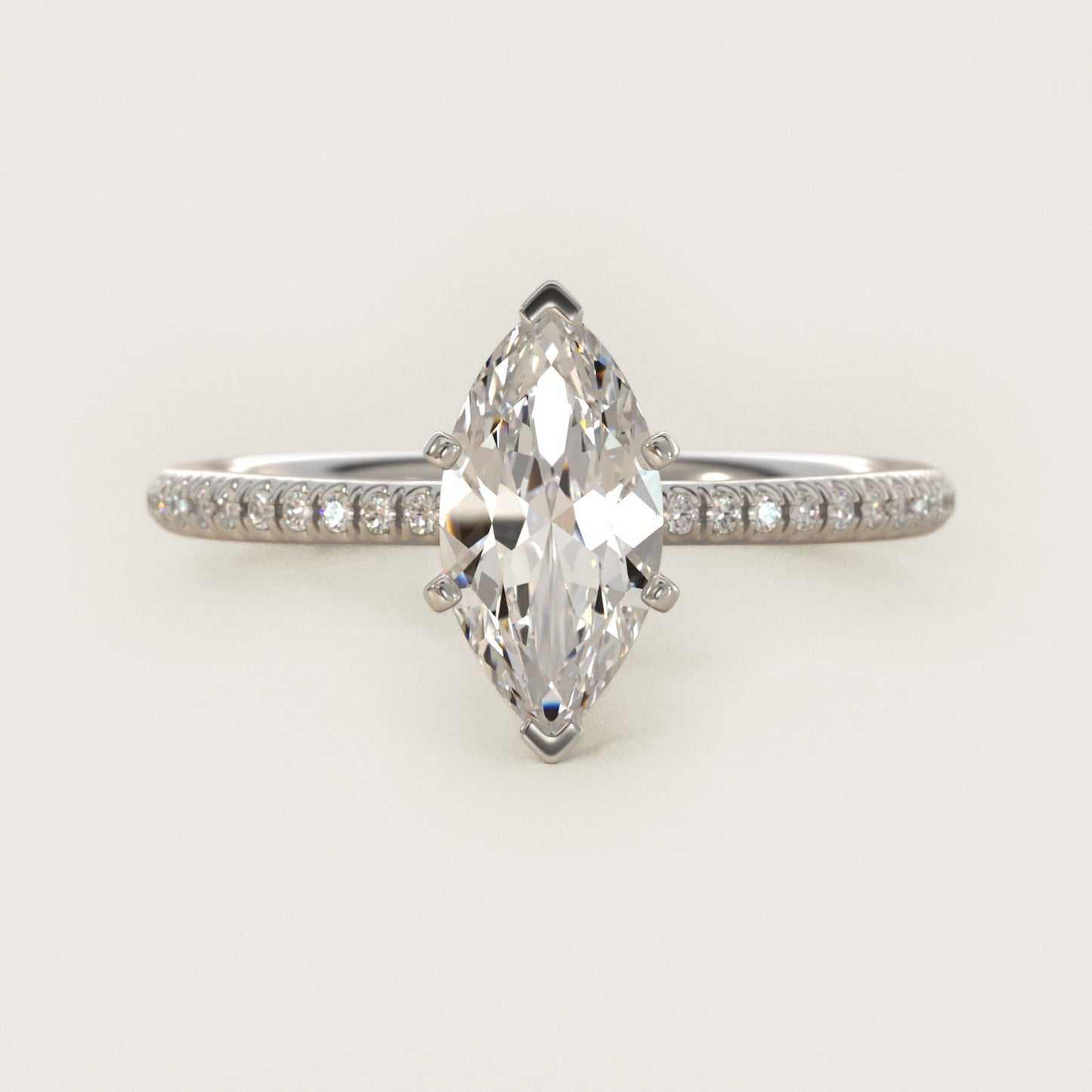 Petite MicropavŽ Diamond Engagement Ring in 14k White Gold (1/10 ct. tw.) - Marquise Center