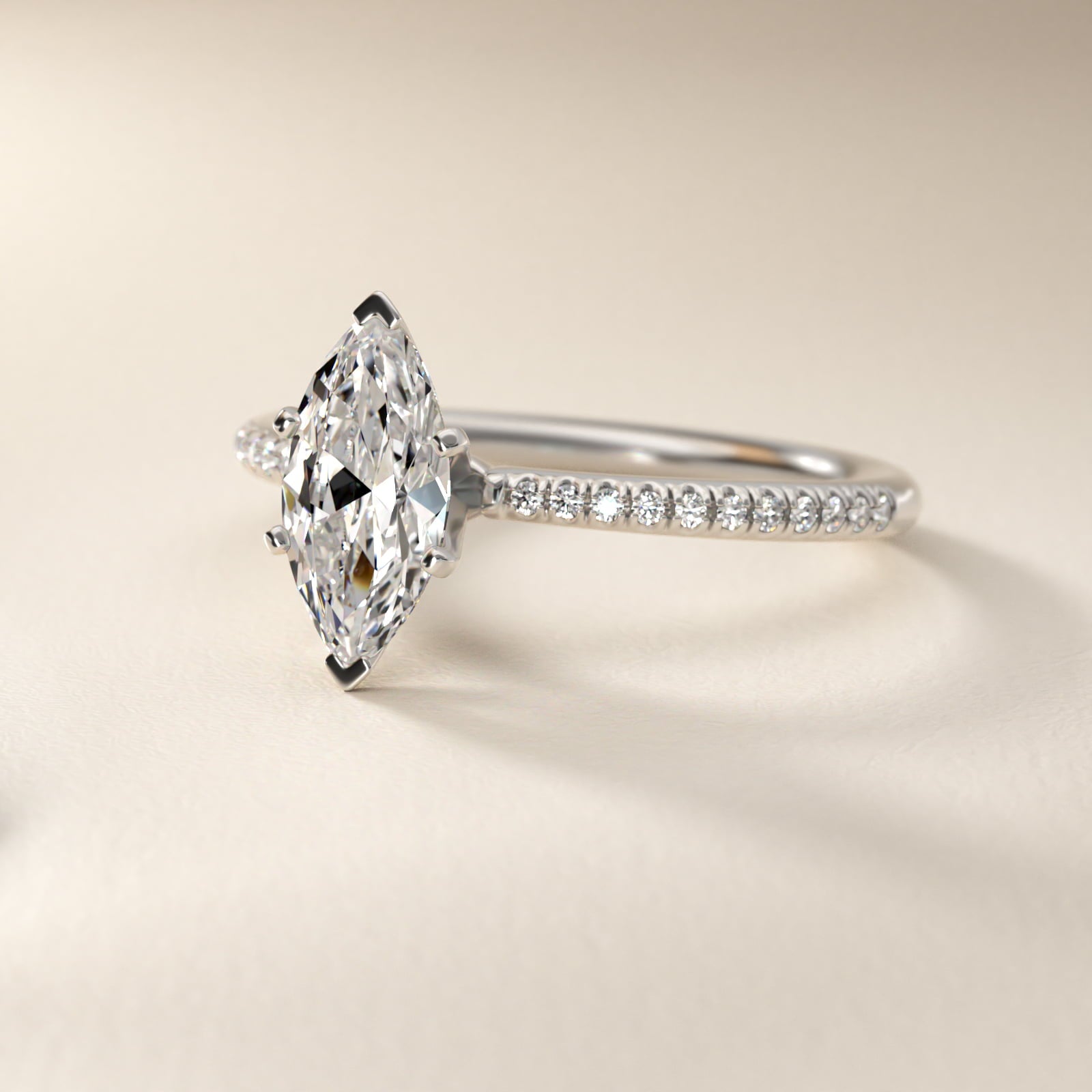 Petite MicropavŽ Diamond Engagement Ring in 14k White Gold (1/10 ct. tw.) - Marquise Center