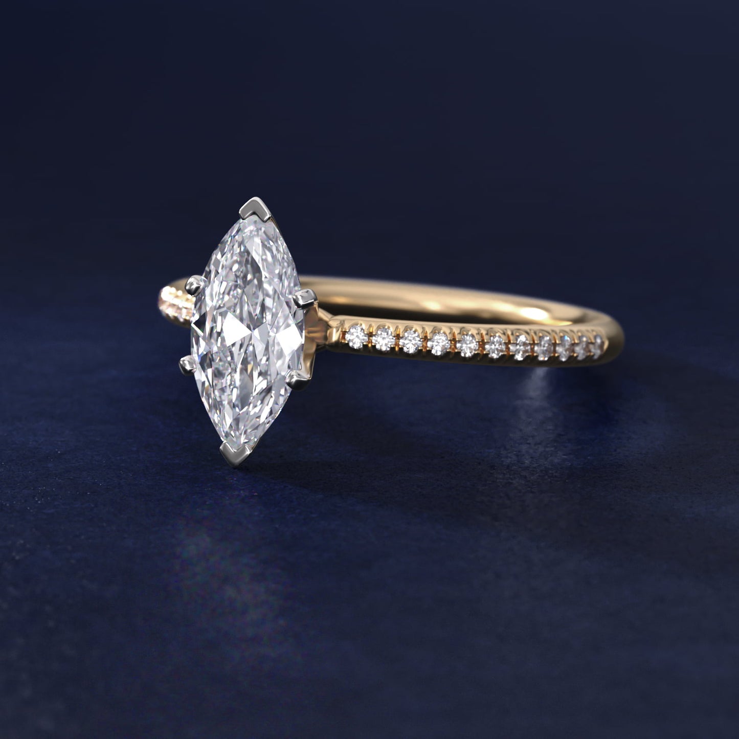 Petite MicropavŽ Diamond Engagement Ring in 14k Yellow Gold (1/10 ct. tw.) - Marquise Center