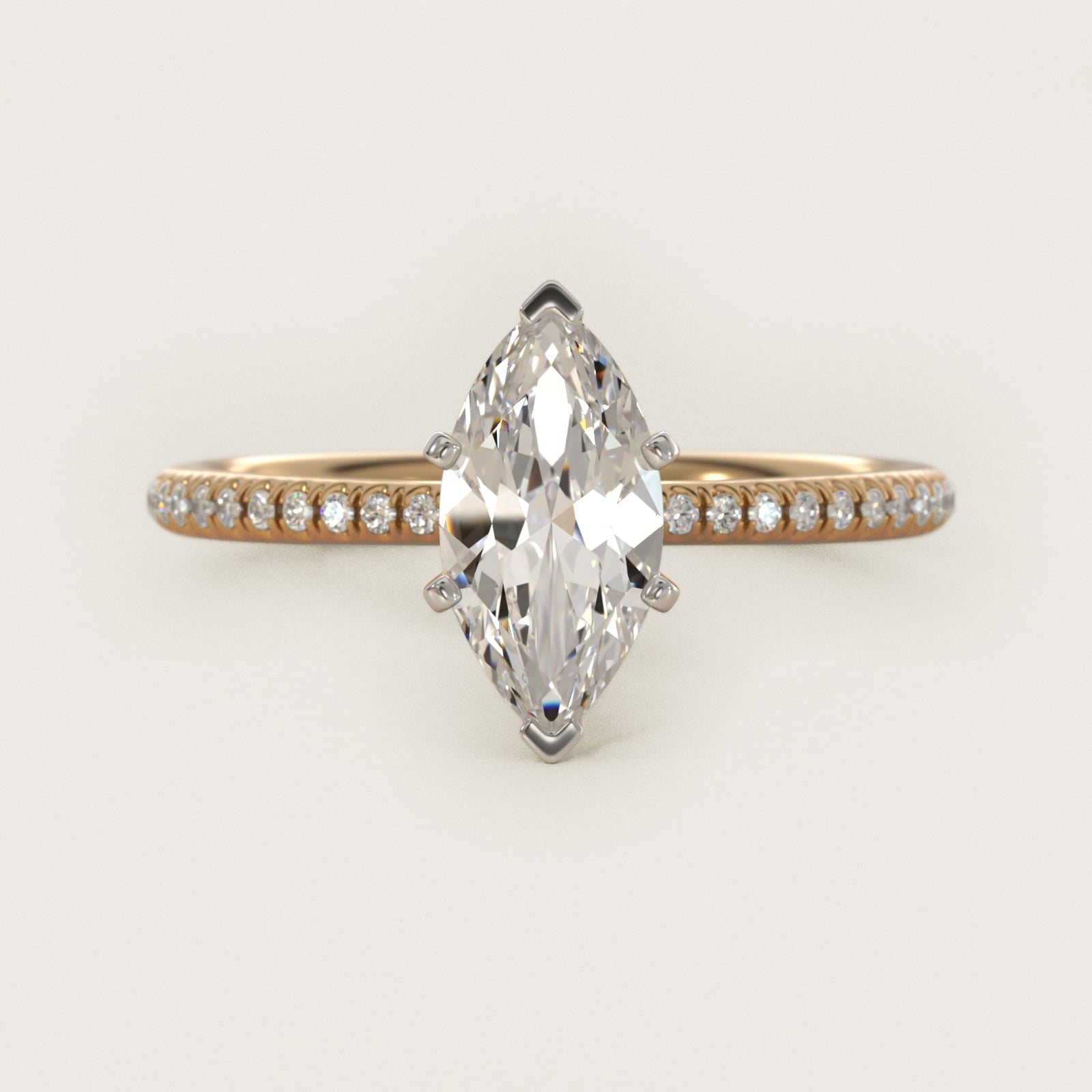Petite MicropavŽ Diamond Engagement Ring in 14k Yellow Gold (1/10 ct. tw.) - Marquise Center