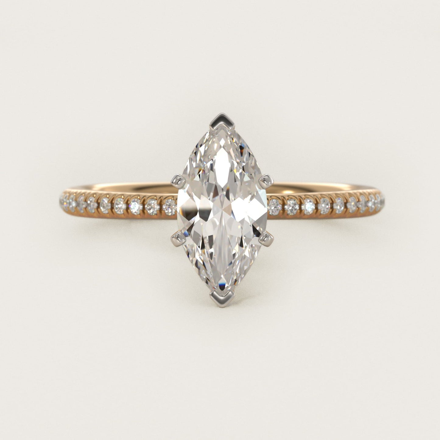 Petite MicropavŽ Diamond Engagement Ring in 18k Yellow Gold (1/10 ct. tw.) - Marquise Center
