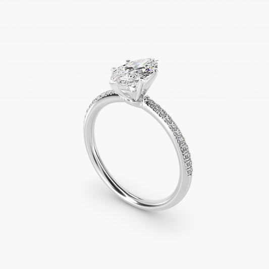 Petite MicropavŽ Diamond Engagement Ring in Platinum (1/10 ct. tw.) - Marquise Center
