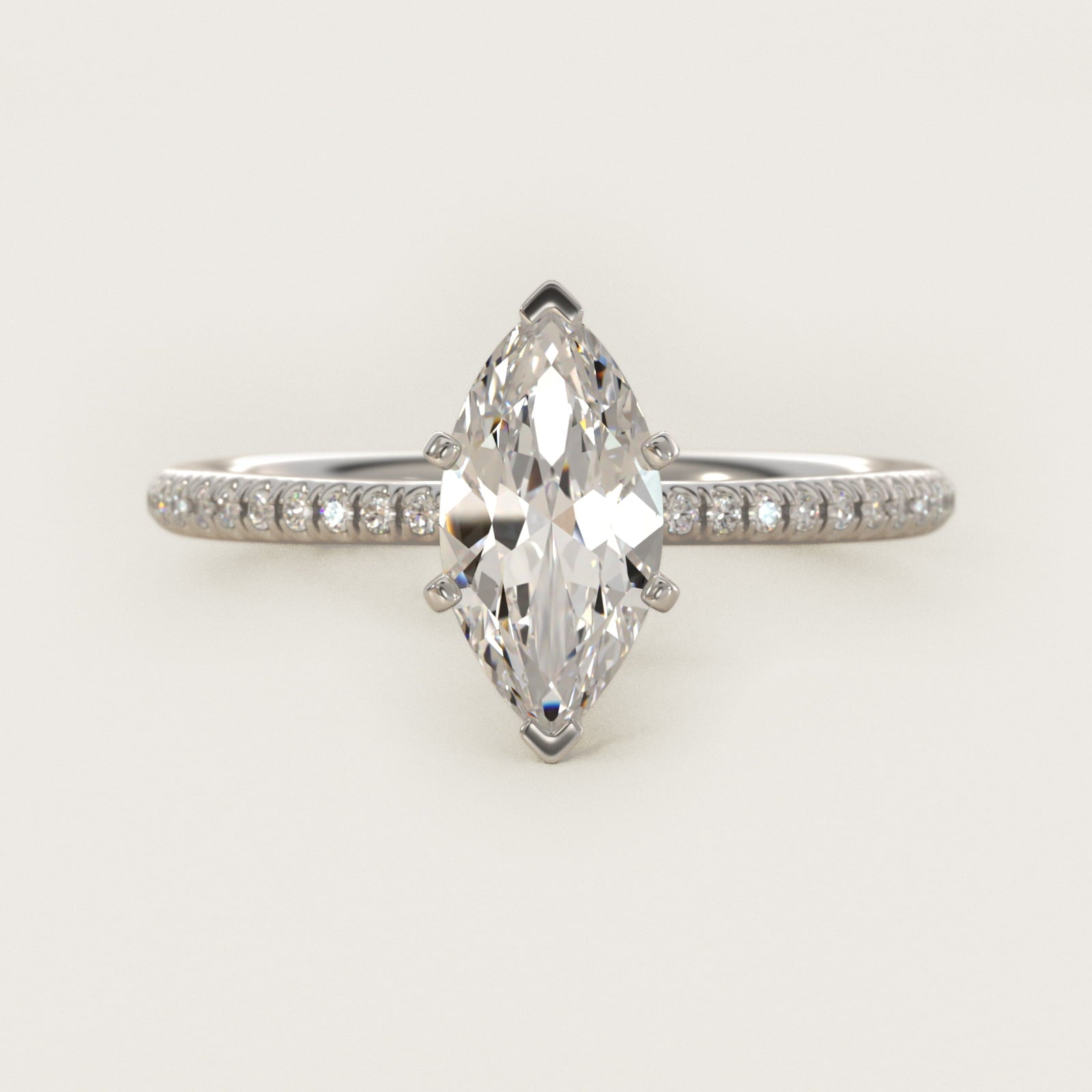 Petite MicropavŽ Diamond Engagement Ring in Platinum (1/10 ct. tw.) - Marquise Center