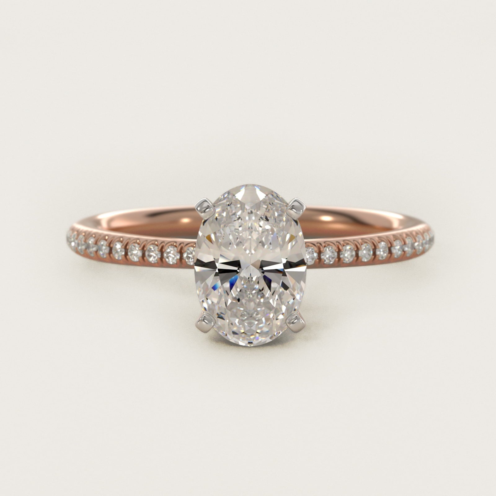 Petite MicropavŽ Diamond Engagement Ring in 14k Rose Gold (1/10 ct. tw.) - Oval Center