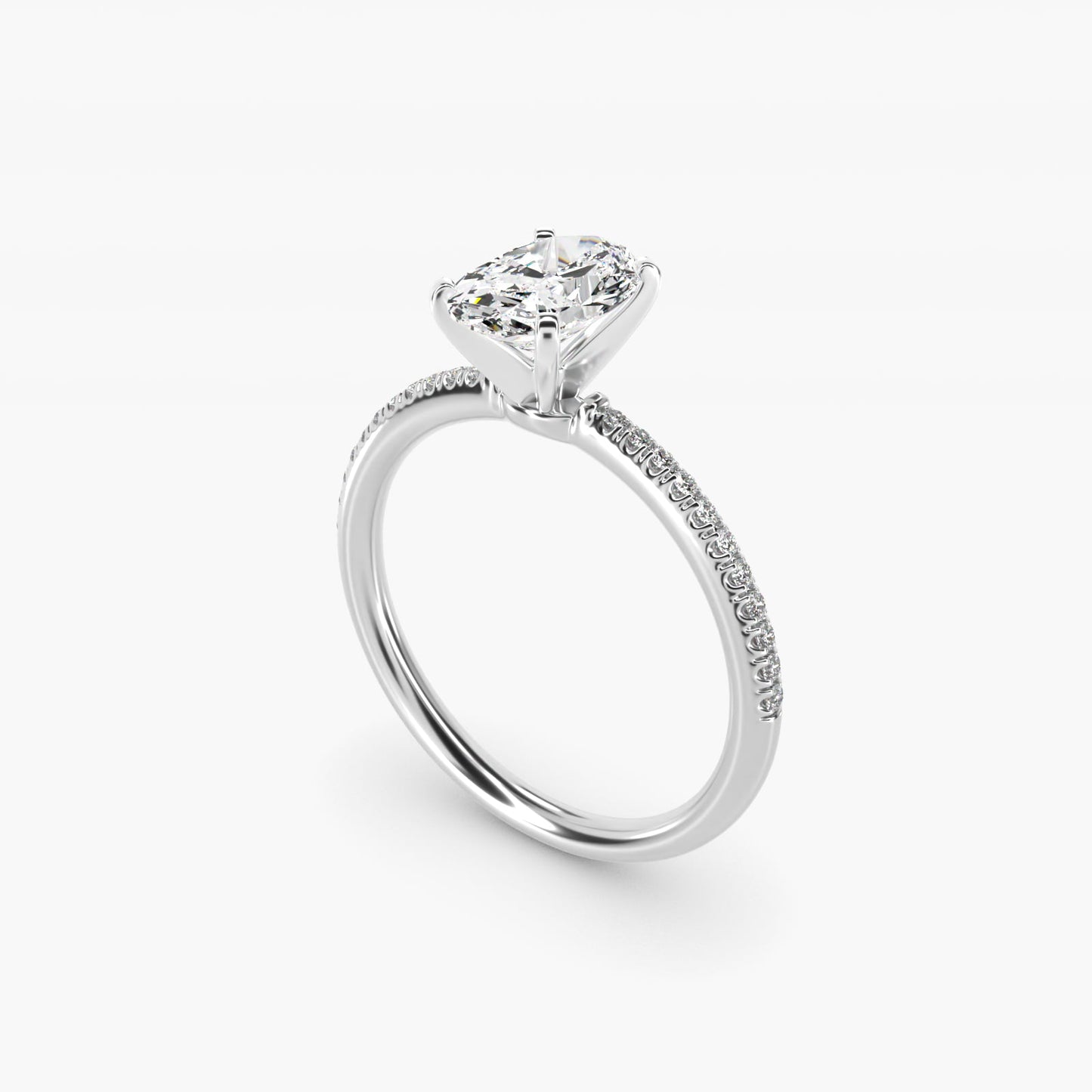 Petite MicropavŽ Diamond Engagement Ring in 14k White Gold (1/10 ct. tw.) - Oval Center