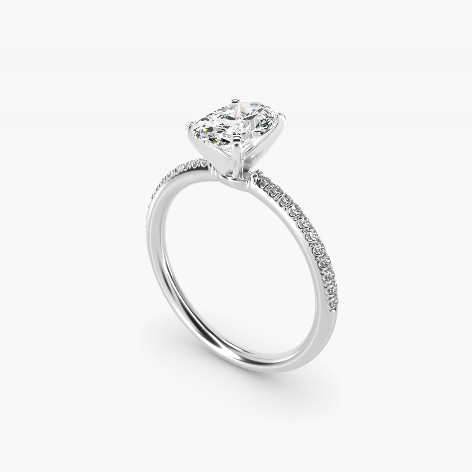 Petite MicropavŽ Diamond Engagement Ring in 14k White Gold (1/10 ct. tw.) - Oval Center
