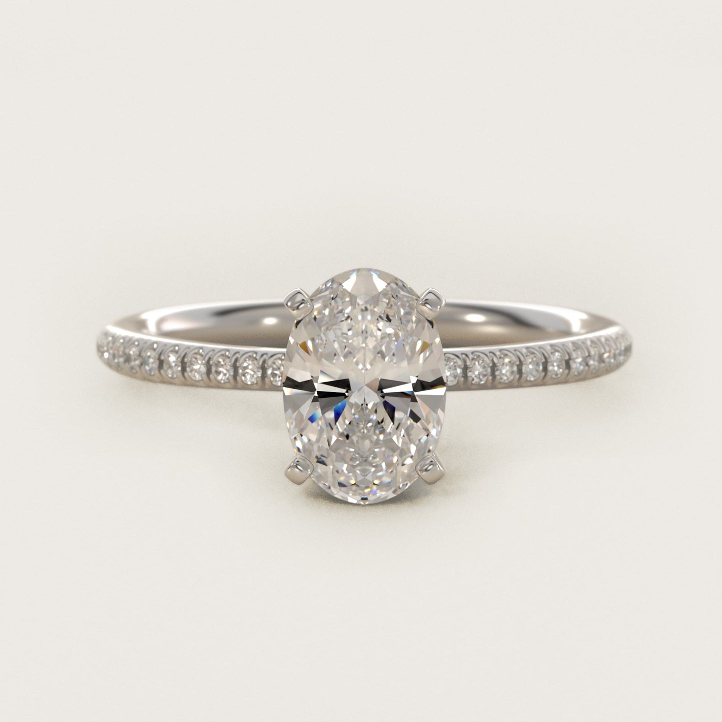 Petite MicropavŽ Diamond Engagement Ring in 14k White Gold (1/10 ct. tw.) - Oval Center