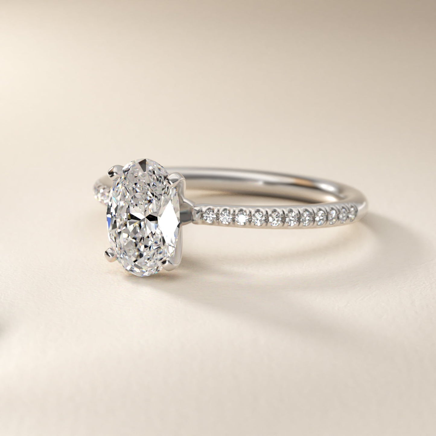Petite MicropavŽ Diamond Engagement Ring in 14k White Gold (1/10 ct. tw.) - Oval Center