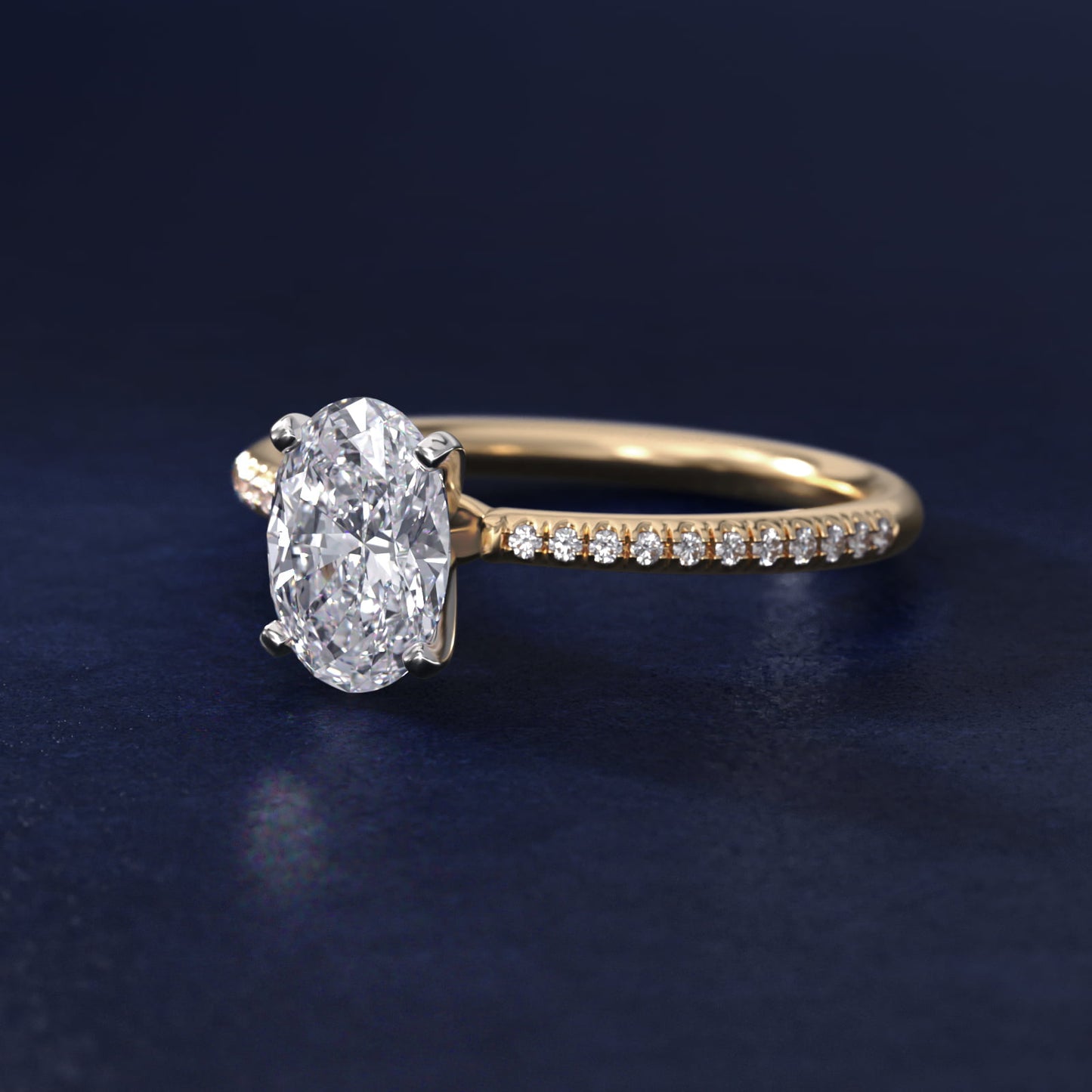 Petite MicropavŽ Diamond Engagement Ring in 14k Yellow Gold (1/10 ct. tw.) - Oval Center