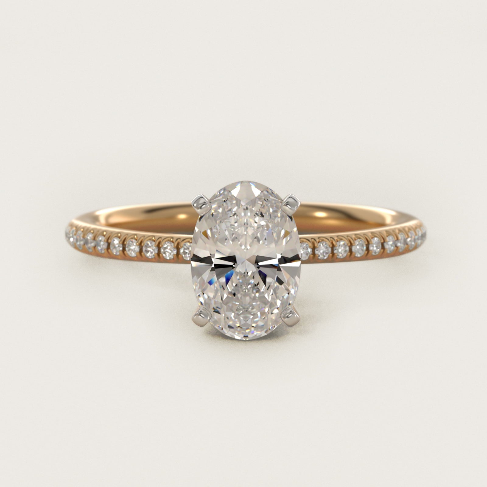 Petite MicropavŽ Diamond Engagement Ring in 14k Yellow Gold (1/10 ct. tw.) - Oval Center