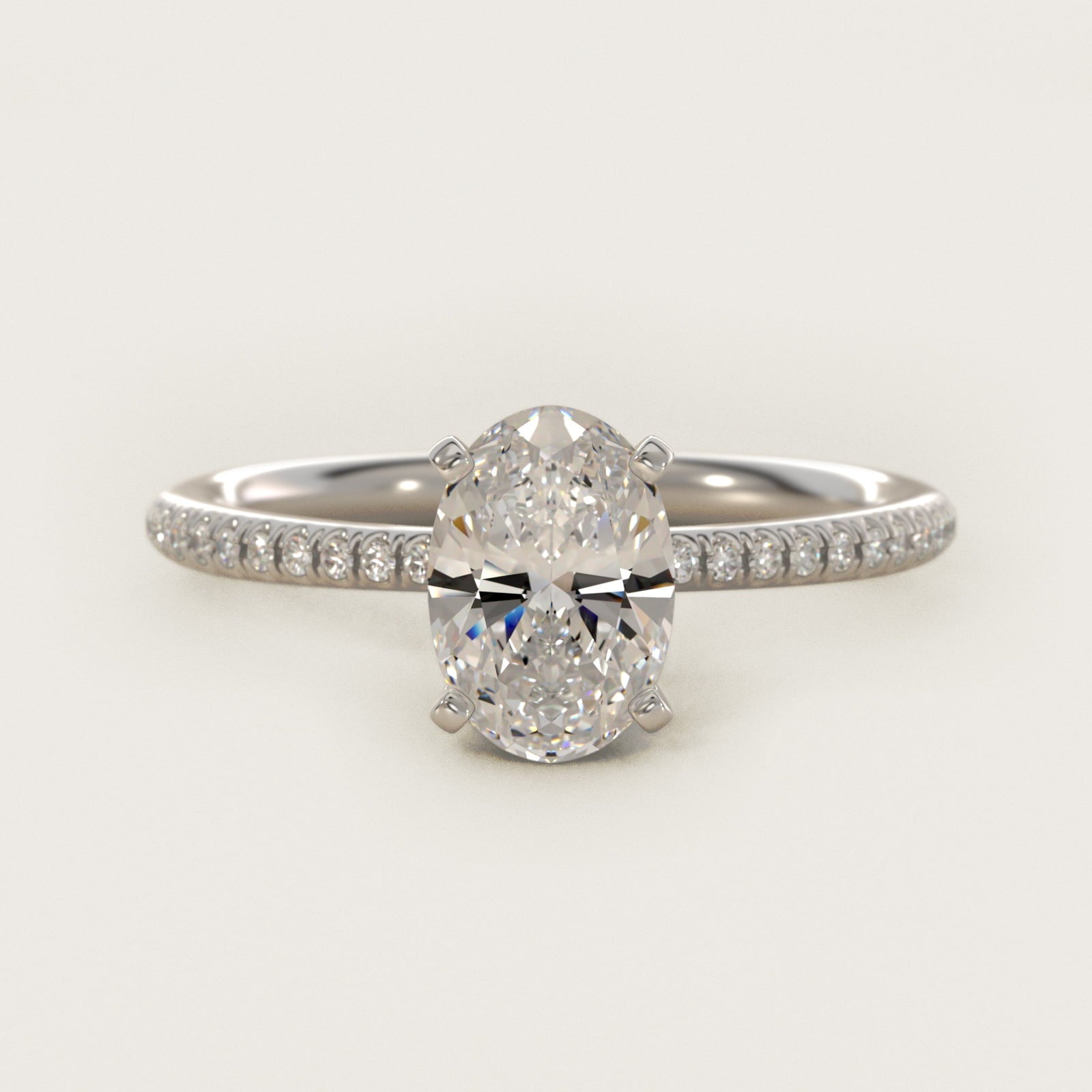 Petite MicropavŽ Diamond Engagement Ring in Platinum (1/10 ct. tw.) - Oval Center