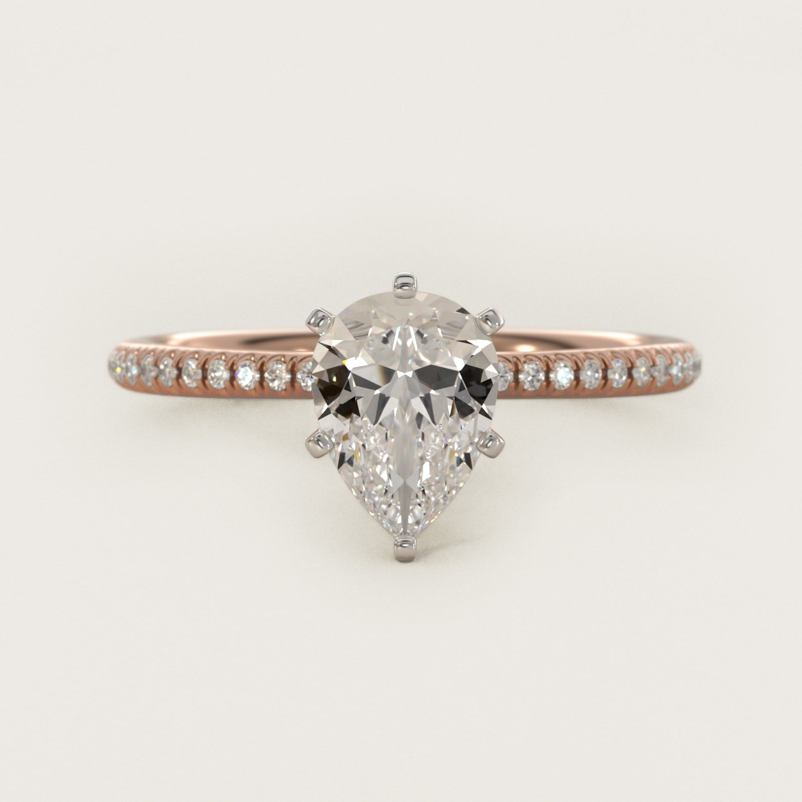Petite MicropavŽ Diamond Engagement Ring in 14k Rose Gold (1/10 ct. tw.) - Pear Center