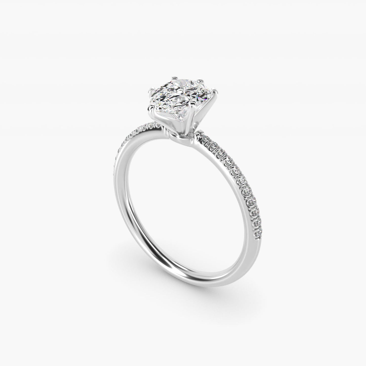 Petite MicropavŽ Diamond Engagement Ring in 18k White Gold (1/10 ct. tw.) - Pear Center